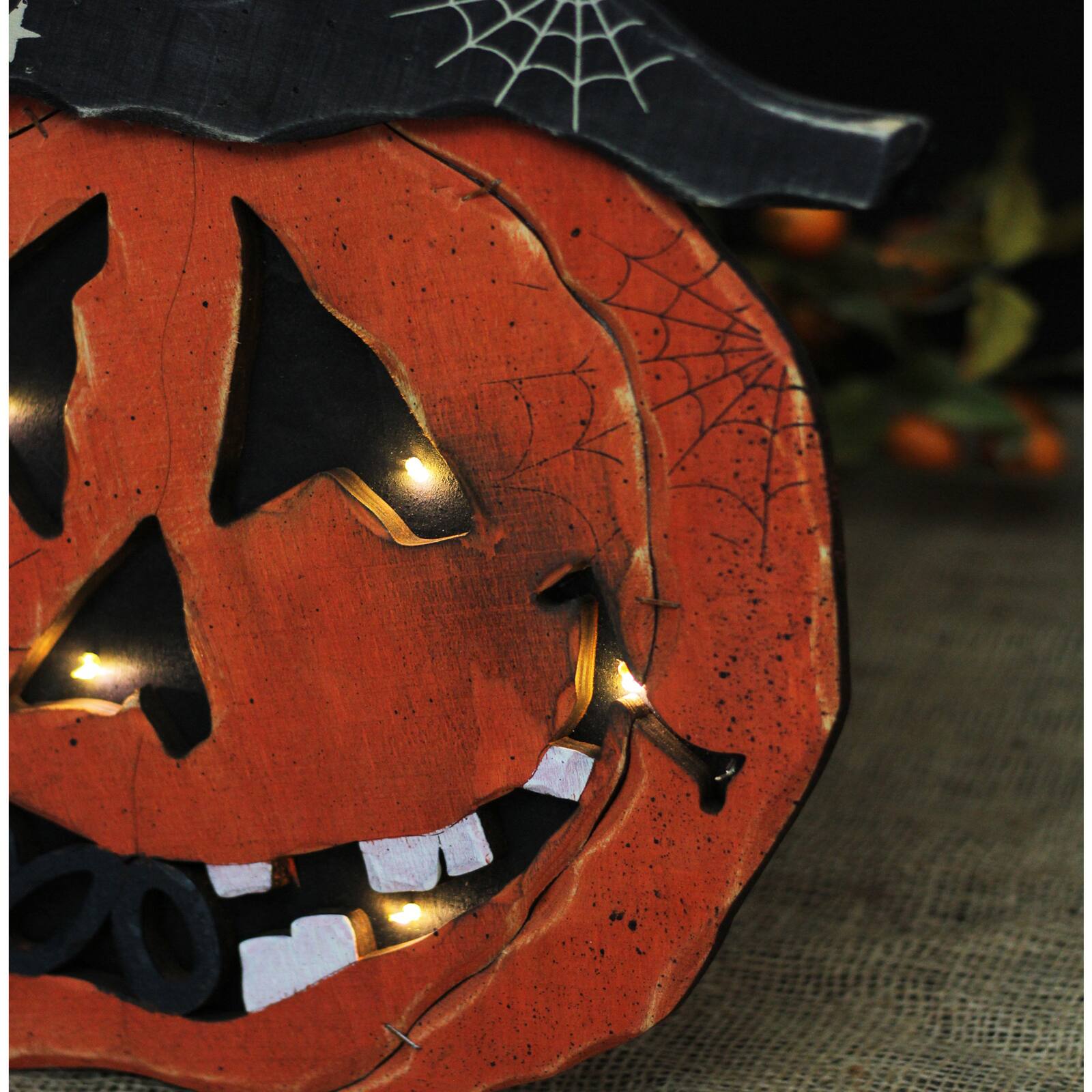 13" LED Standing Wood Pumpkin Halloween Decoration