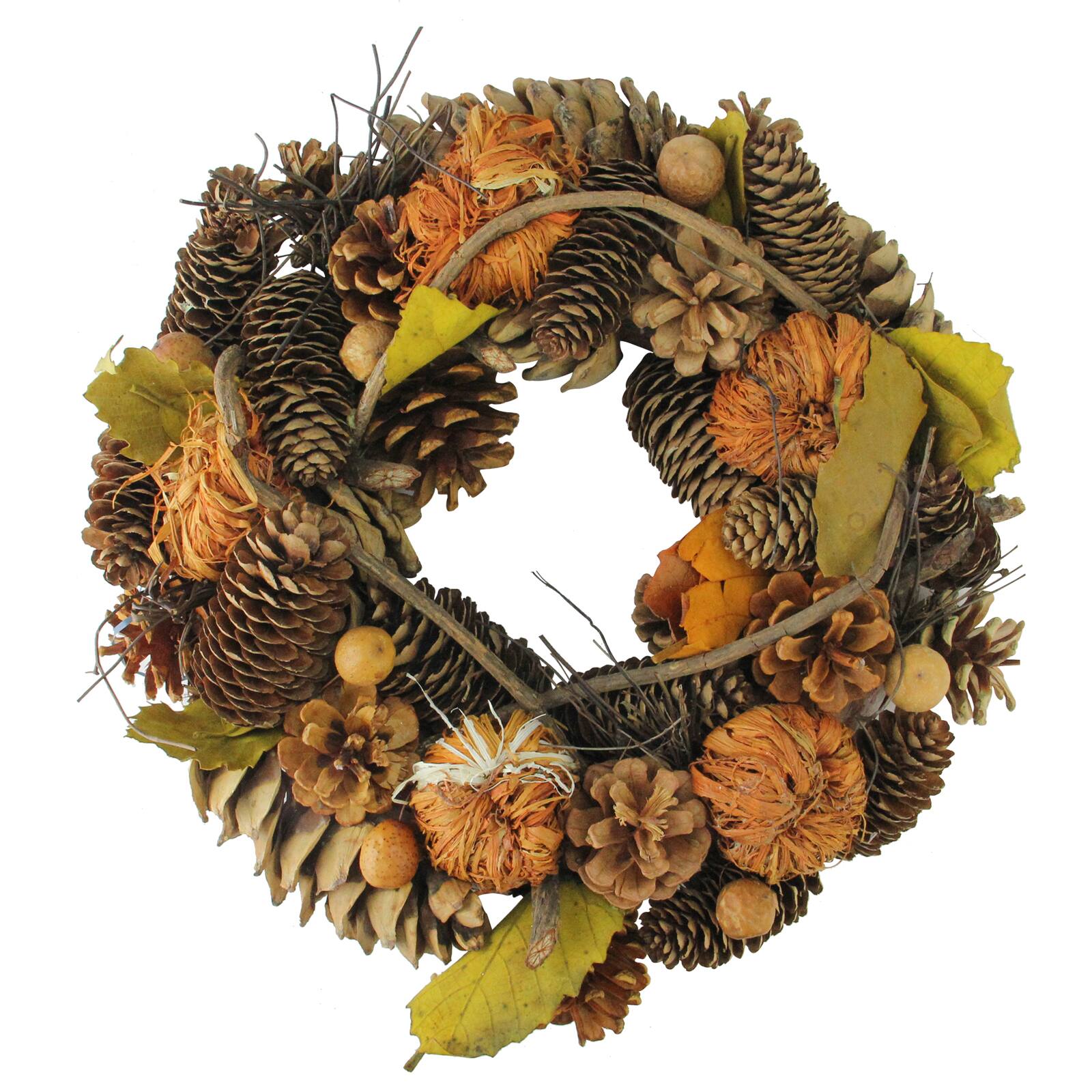 13.25" Unlit Autumn Harvest Artificial Pine Cones & Gourds Thanksgiving Wreath