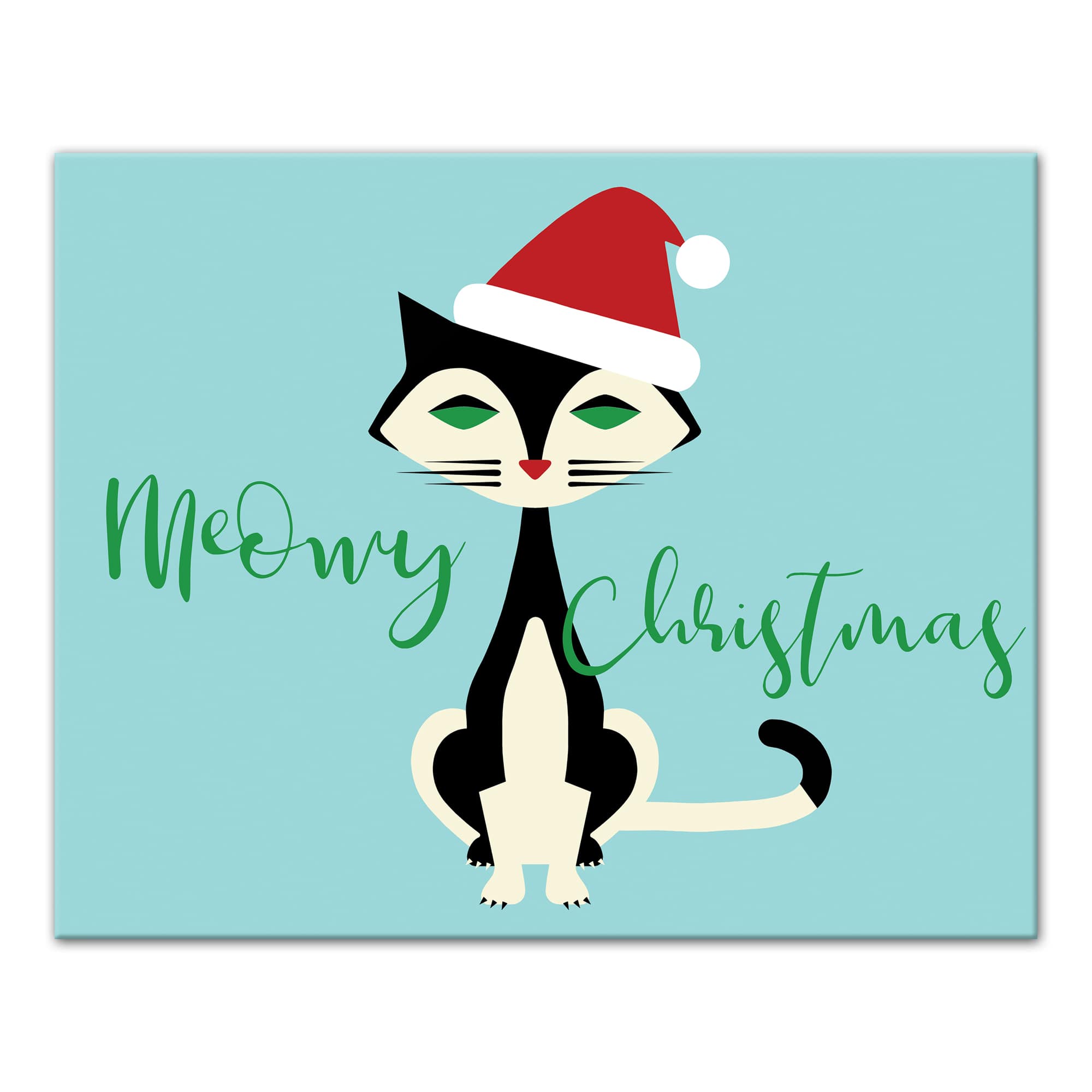 Midcentury Modern Christmas Cat Canvas Wall Art