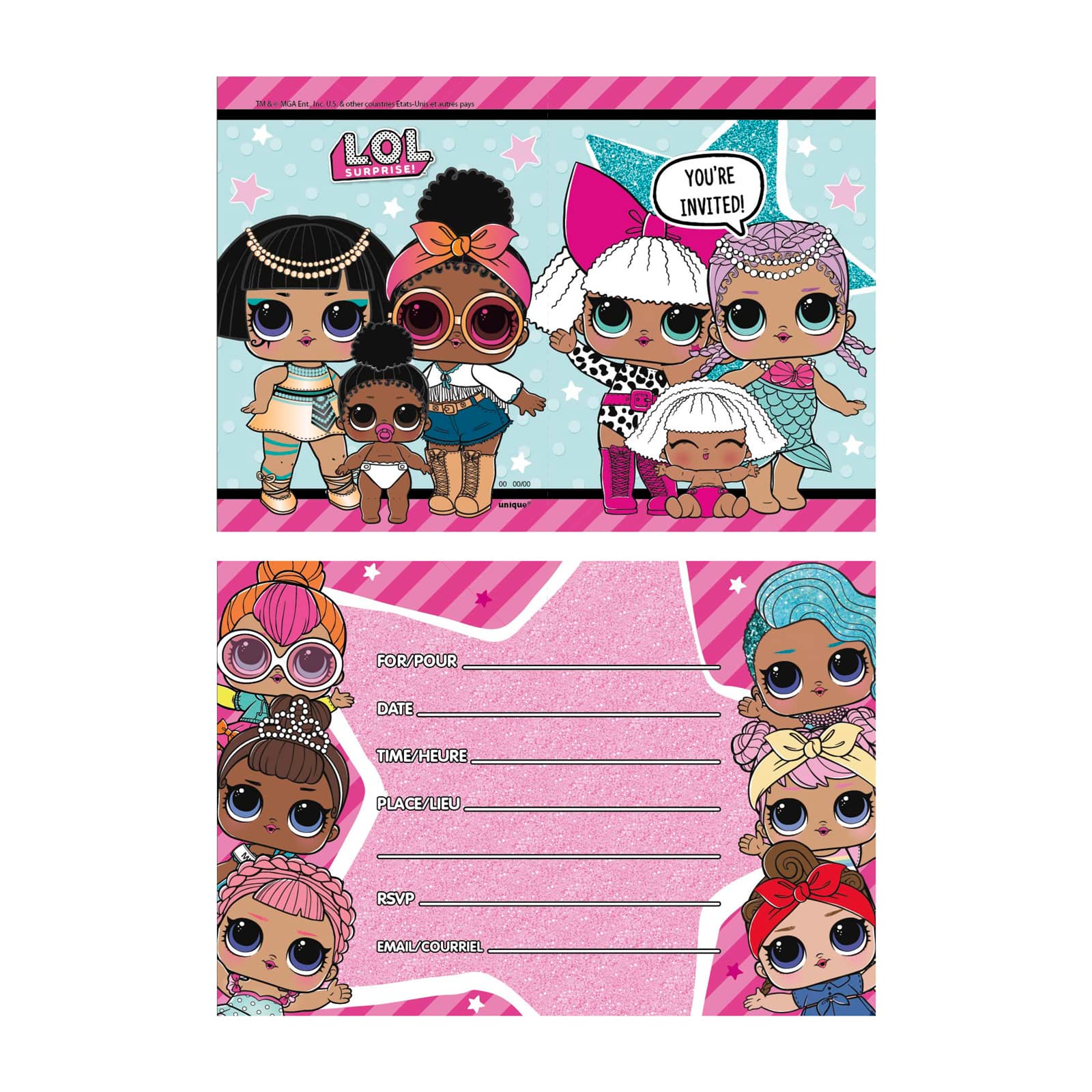 Personalized LOL Doll Invitations Kids Birthday Invitation Party invites card