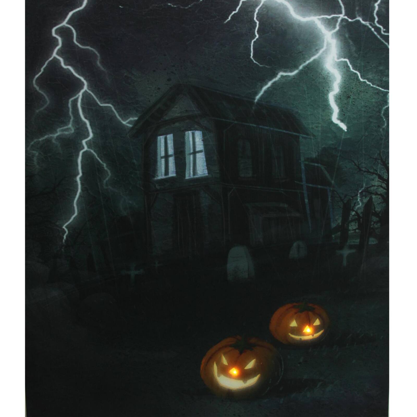 Haunted House with Jack-O&#x27;-Lanterns LED Canvas Wall Art