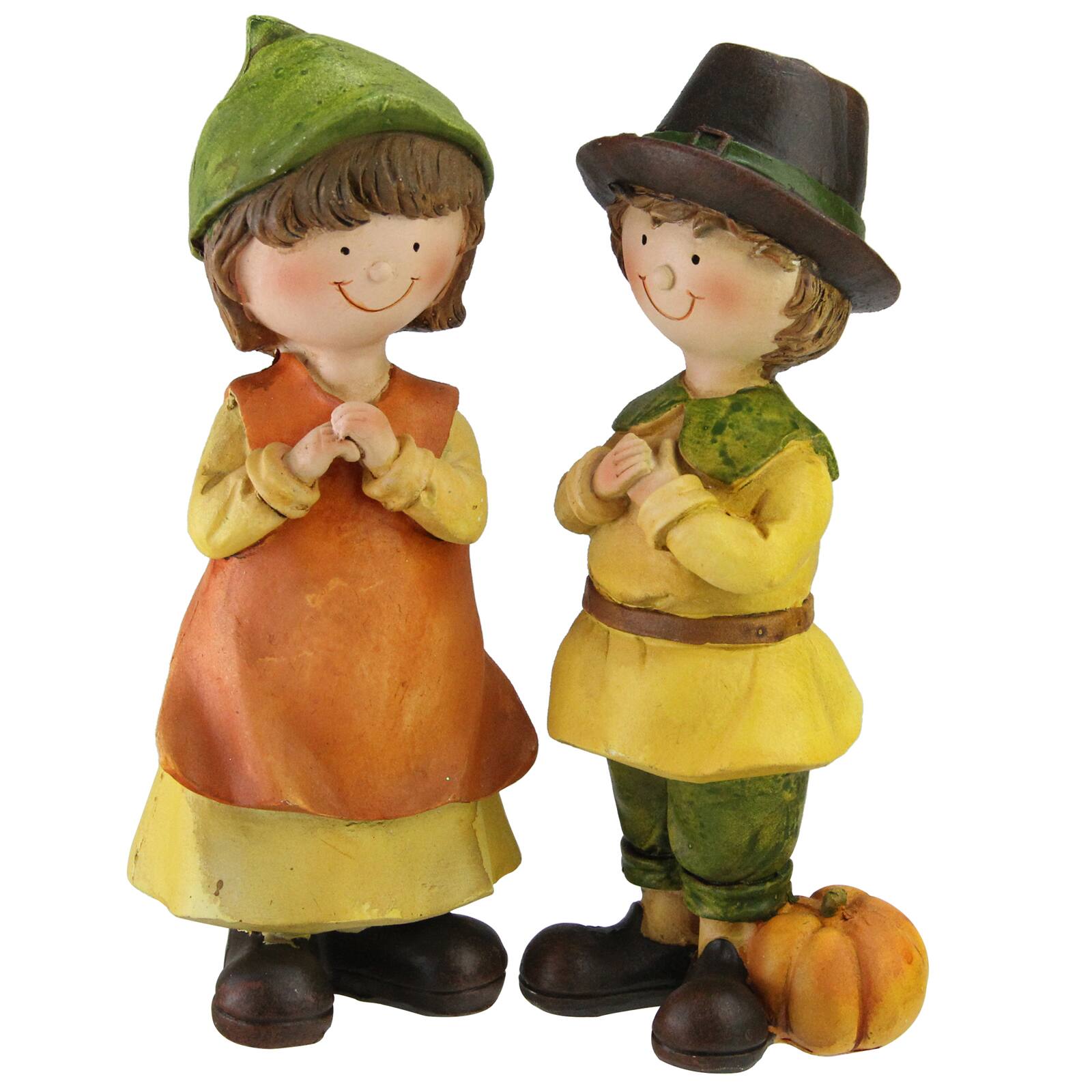 7.5" Boy & Girl Pilgrim Thanksgiving Figurine Set