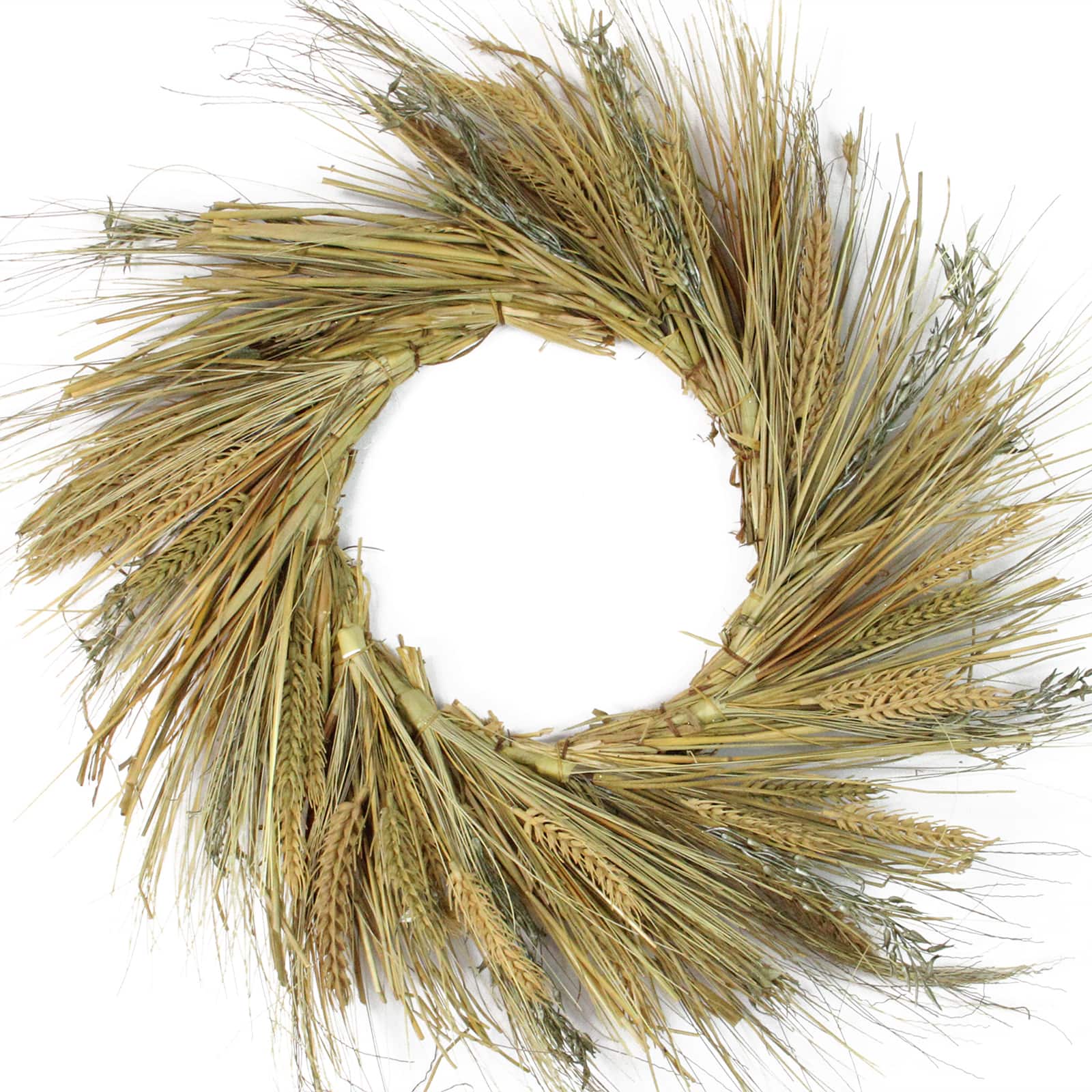 22" Unlit Autumn Harvest Wheat Grass & Grapevine Thanksgiving Fall Wreath