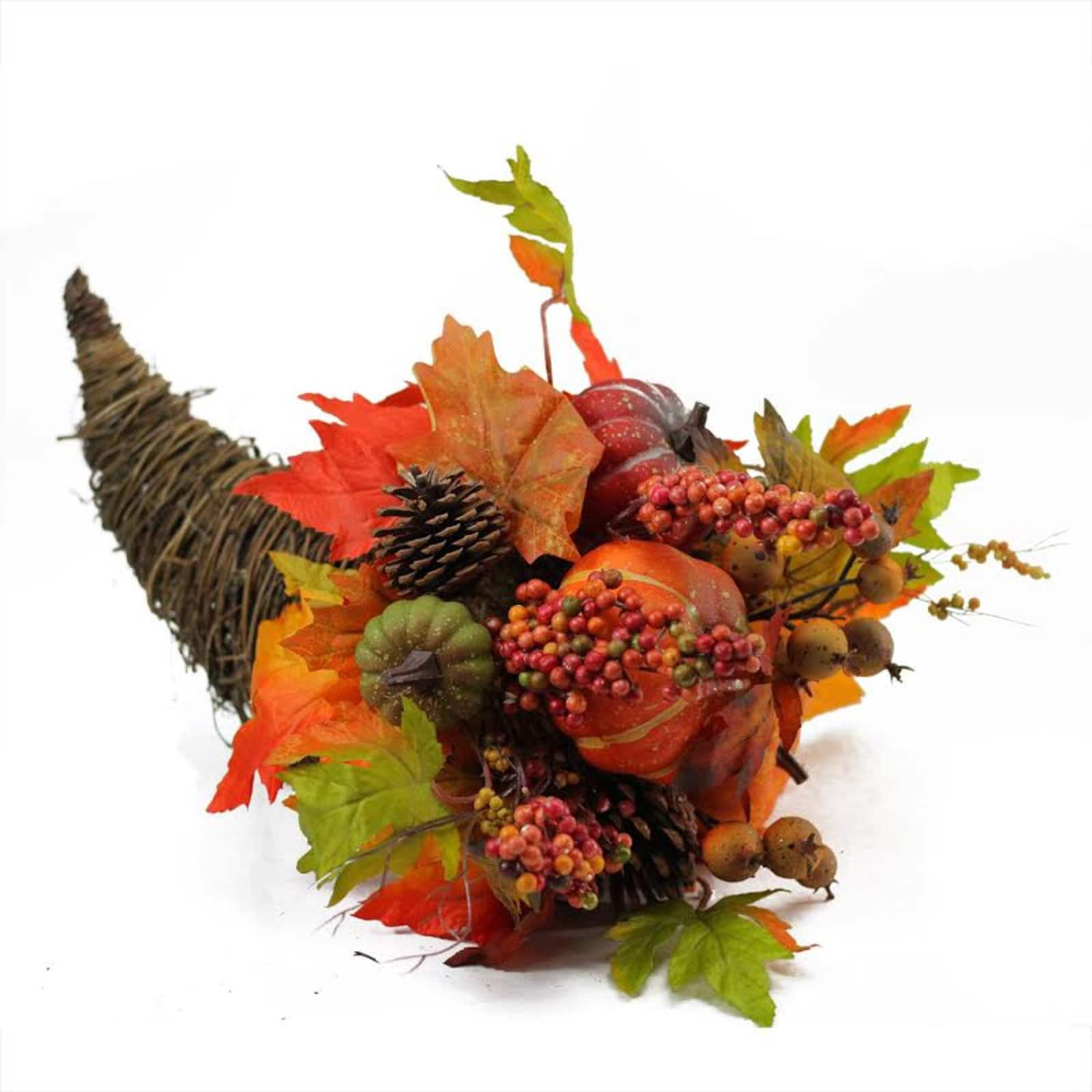 16&#x22; Pumpkin &#x26; Maple Leaf Grapevine Cornucopia Thanksgiving Decoration