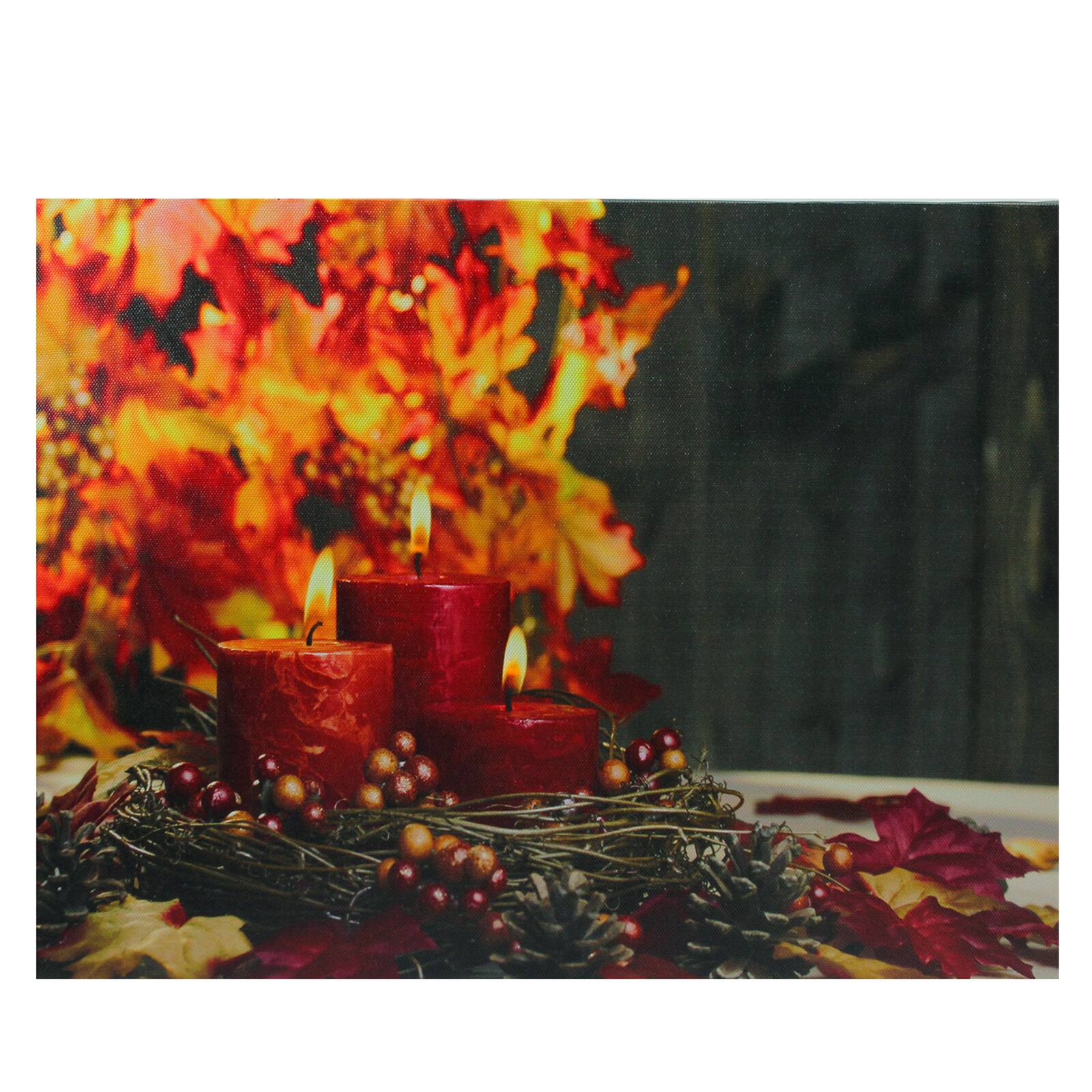 Triple Tiered Autumn Crimson Candles LED Canvas Wall Art