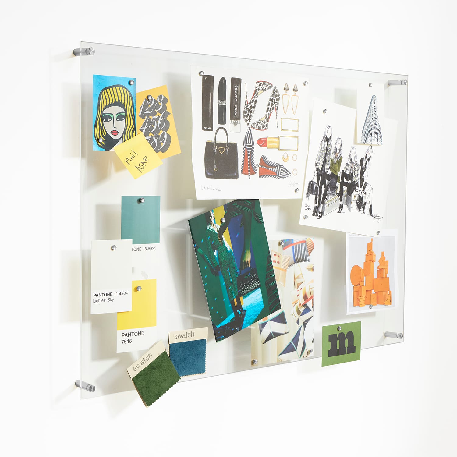Wexel Art Easy Change Memo Board + Magnets with Silver Hardware