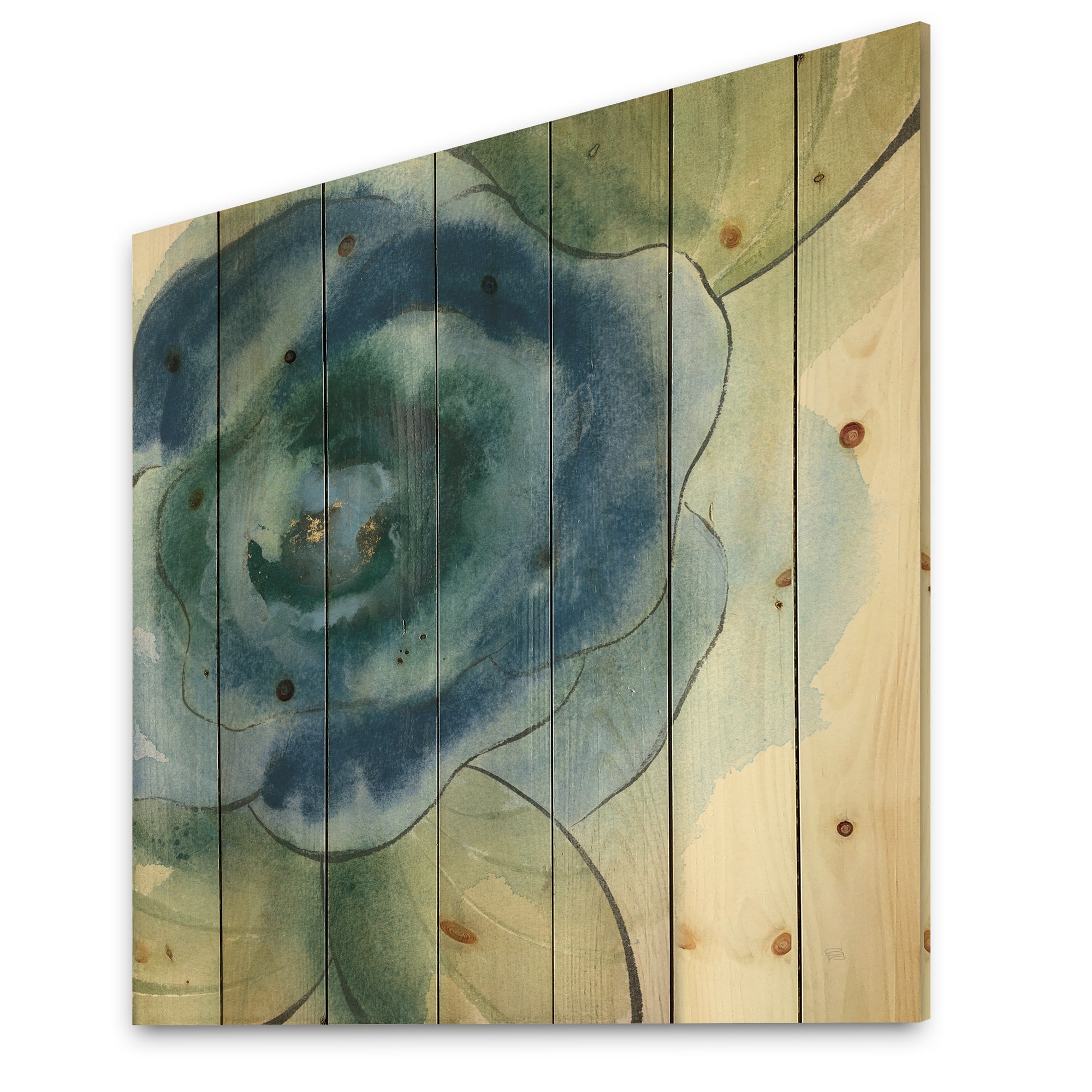 Designart - Blue Floral Poppies IV - Cottage Print on Natural Pine Wood