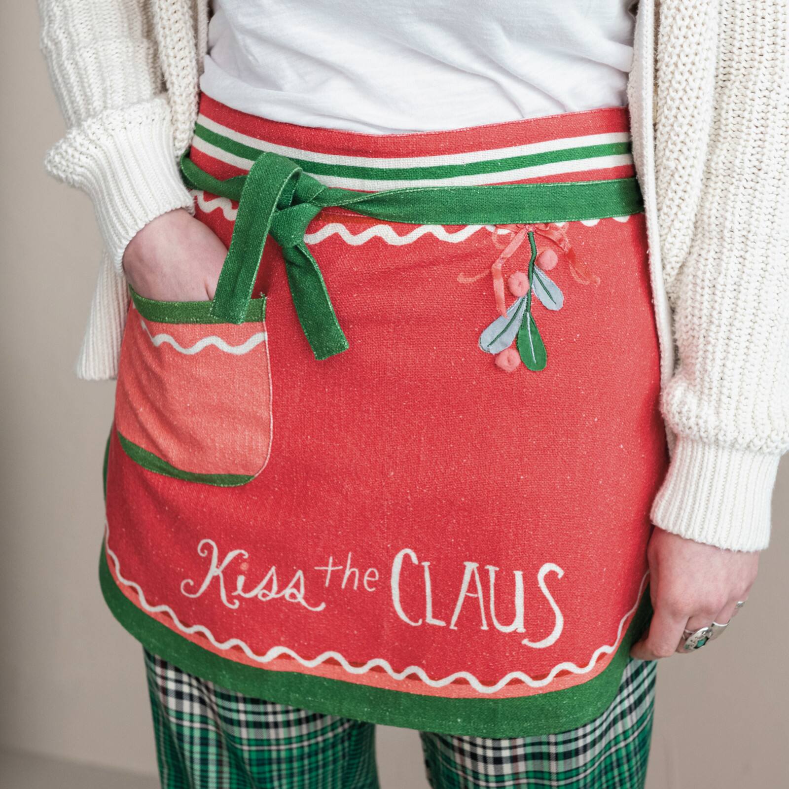 Hello Honey® Embroidered Kiss the Claus Half Apron with Pocket