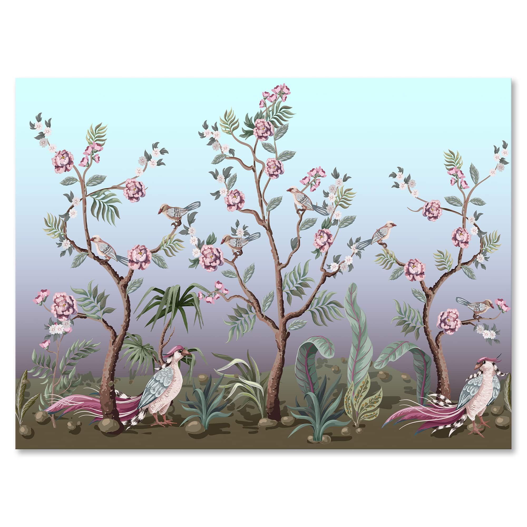 Designart - Chinoiserie With Birds and Peonies II - Traditional Canvas Wall Art Print