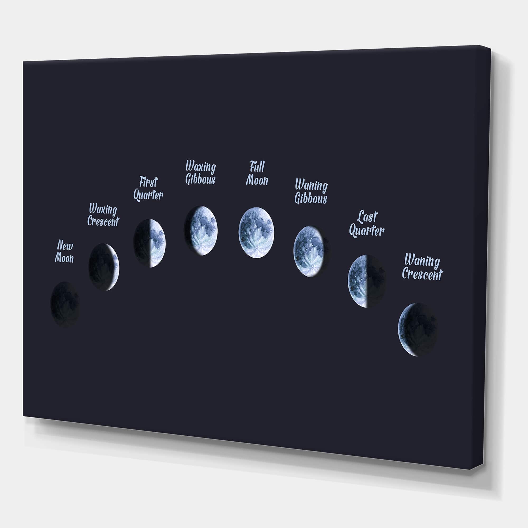 Designart - Moon Phases In Space - Bohemian & Eclectic Canvas Wall Art Print