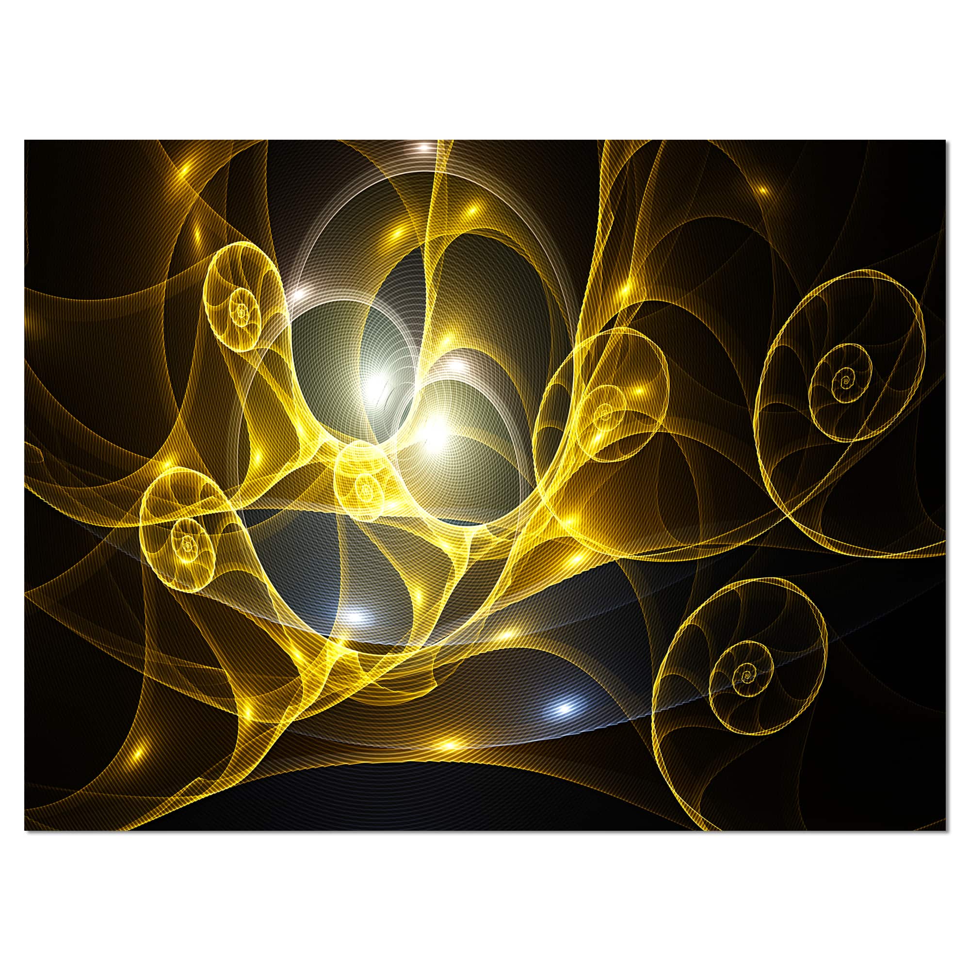 Designart - Golden Curly Spiral on Black - Abstract Wall Art Canvas