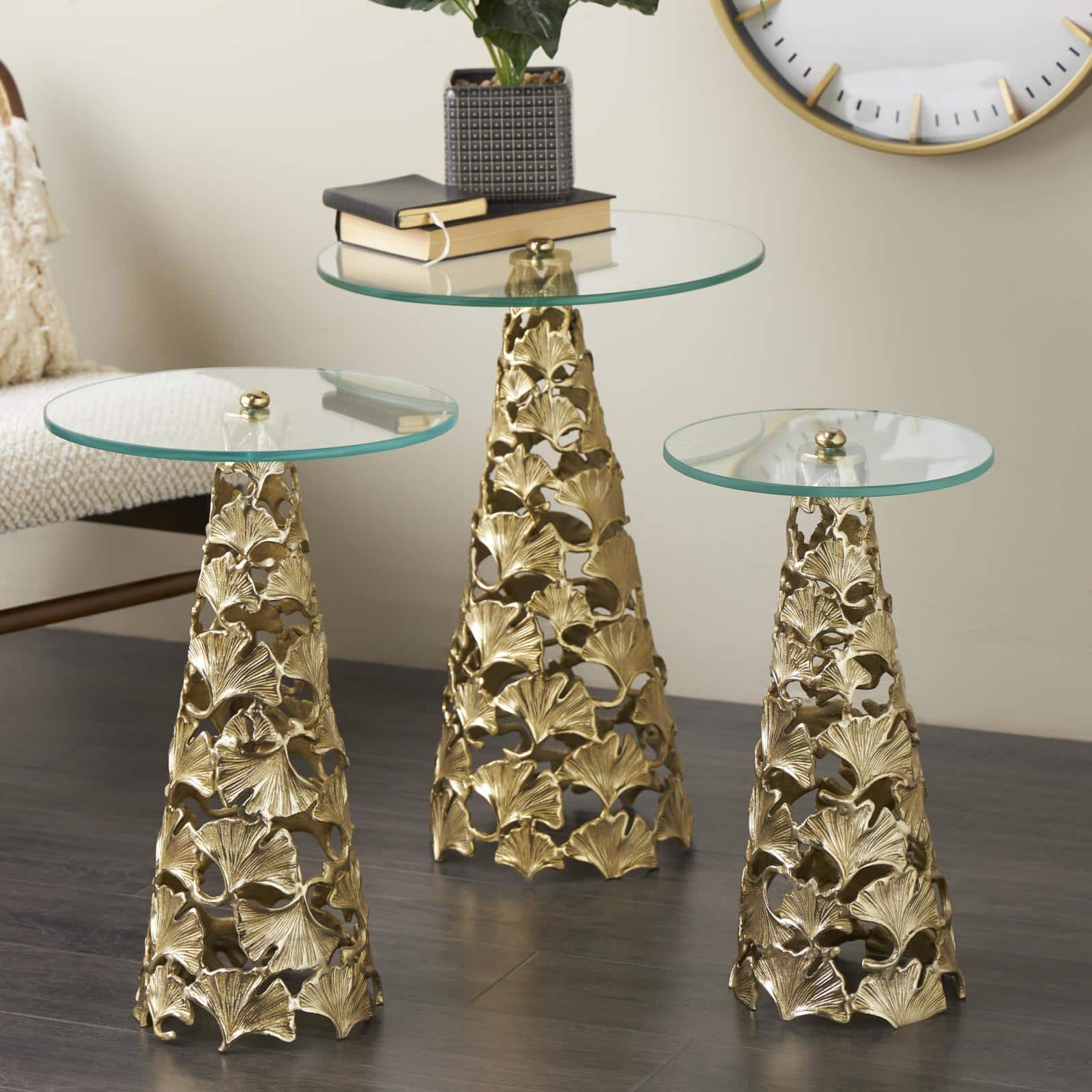 Gold Accent Table with Tempered Glass Tabletop Set
