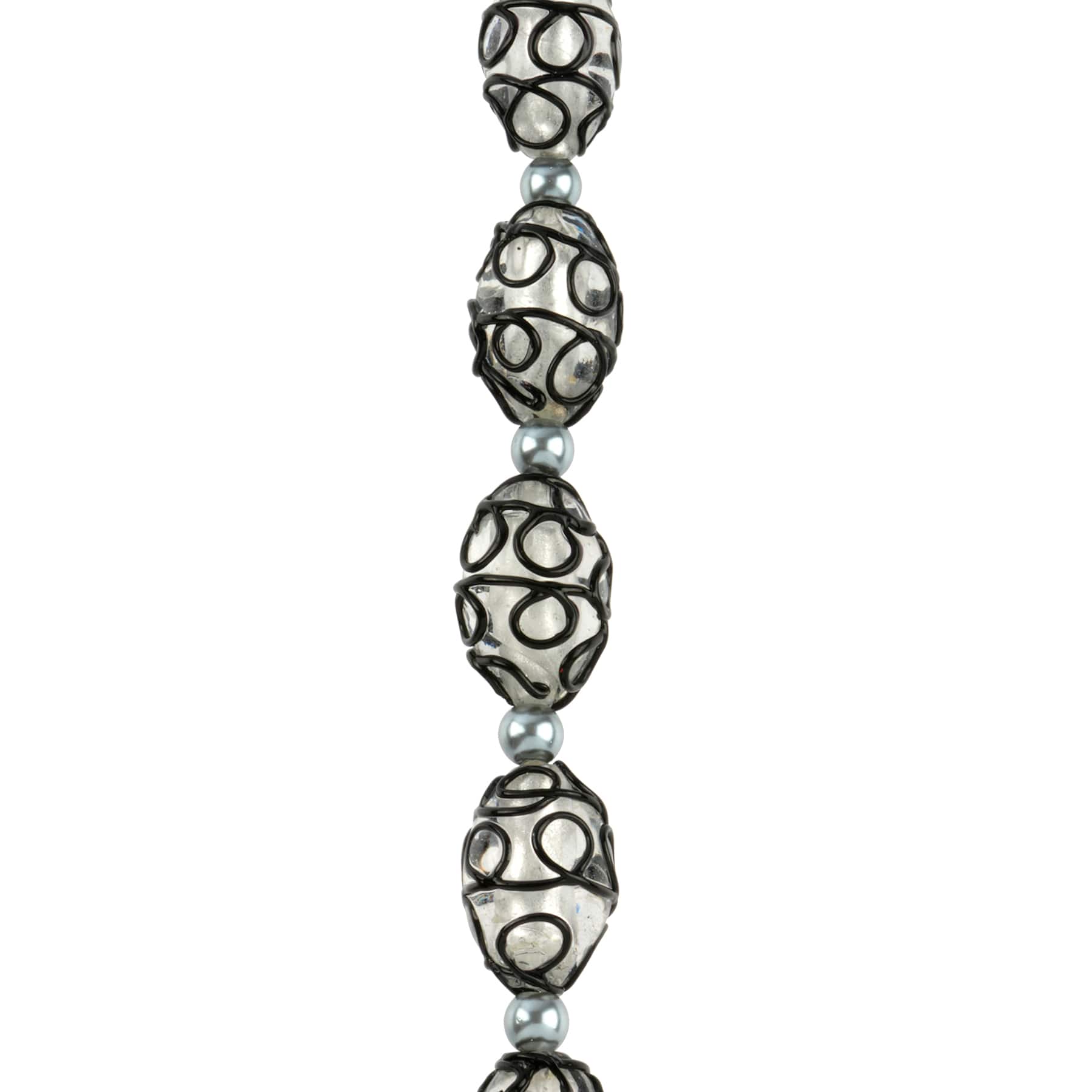 Black Lines Lampwork Glass Oval Bead Mix by Bead Landing™