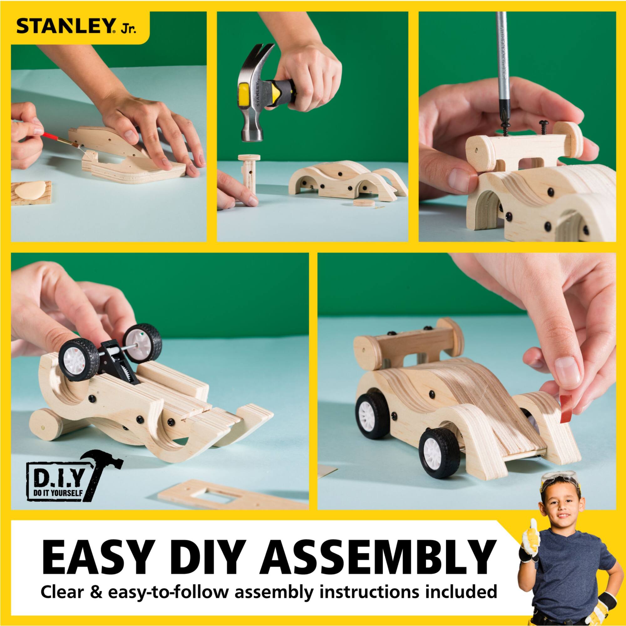 Red Toolbox Stanley Jr 6-Piece Tool Set With Recycling Truck & Pull Back Sports Car Kit
