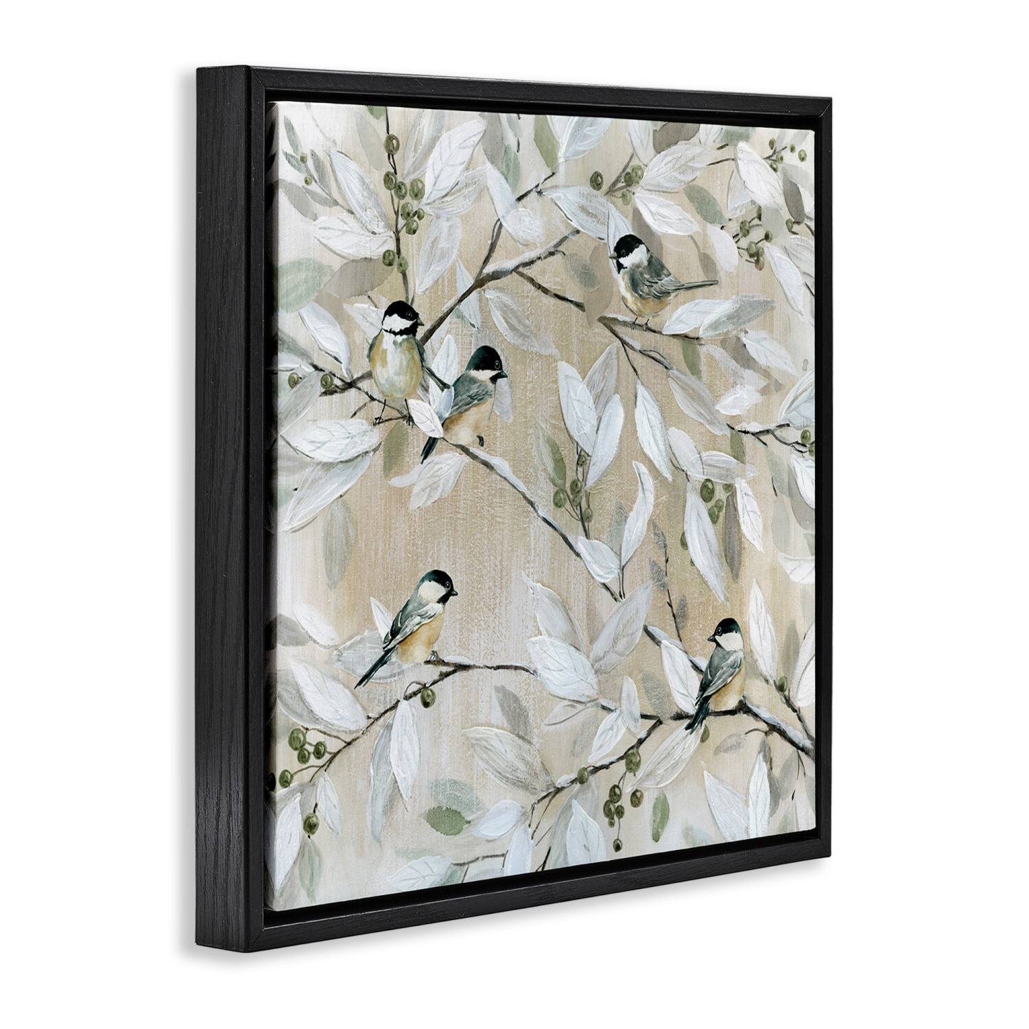 Stupell Industries Chickadee Birds on Branches Floater Framed Art