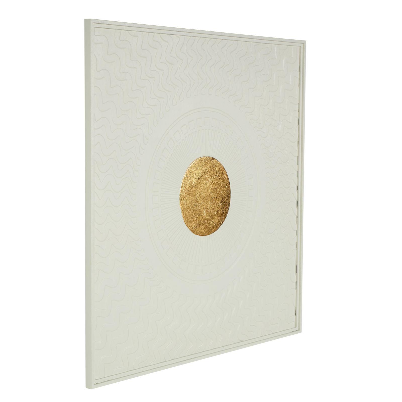 40" White & Gold Metal Geometric Wall Decor with Wavy Pattern