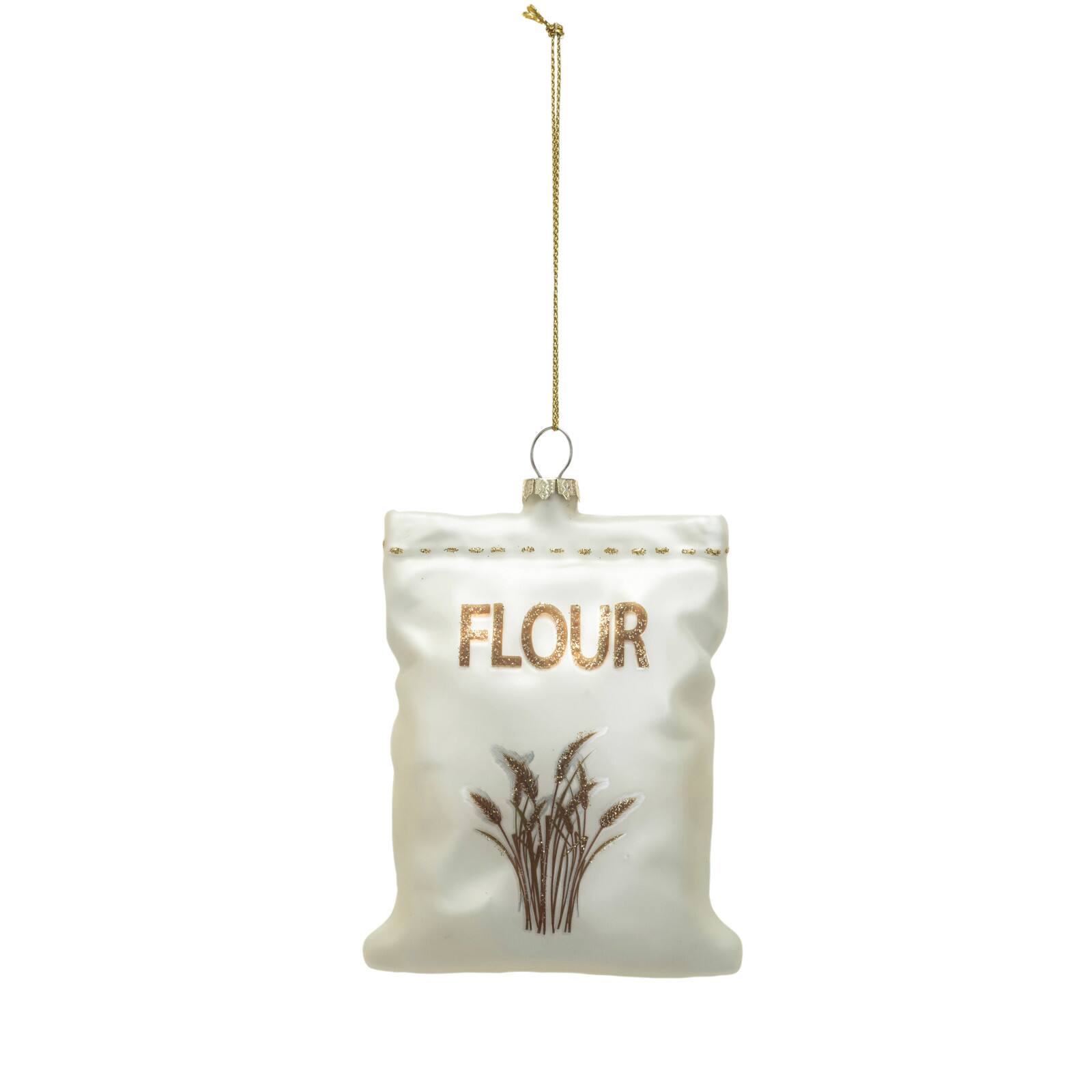 Hello Honey® White & Gold Glittering Gourmet Flour Sack Glass Ornament
