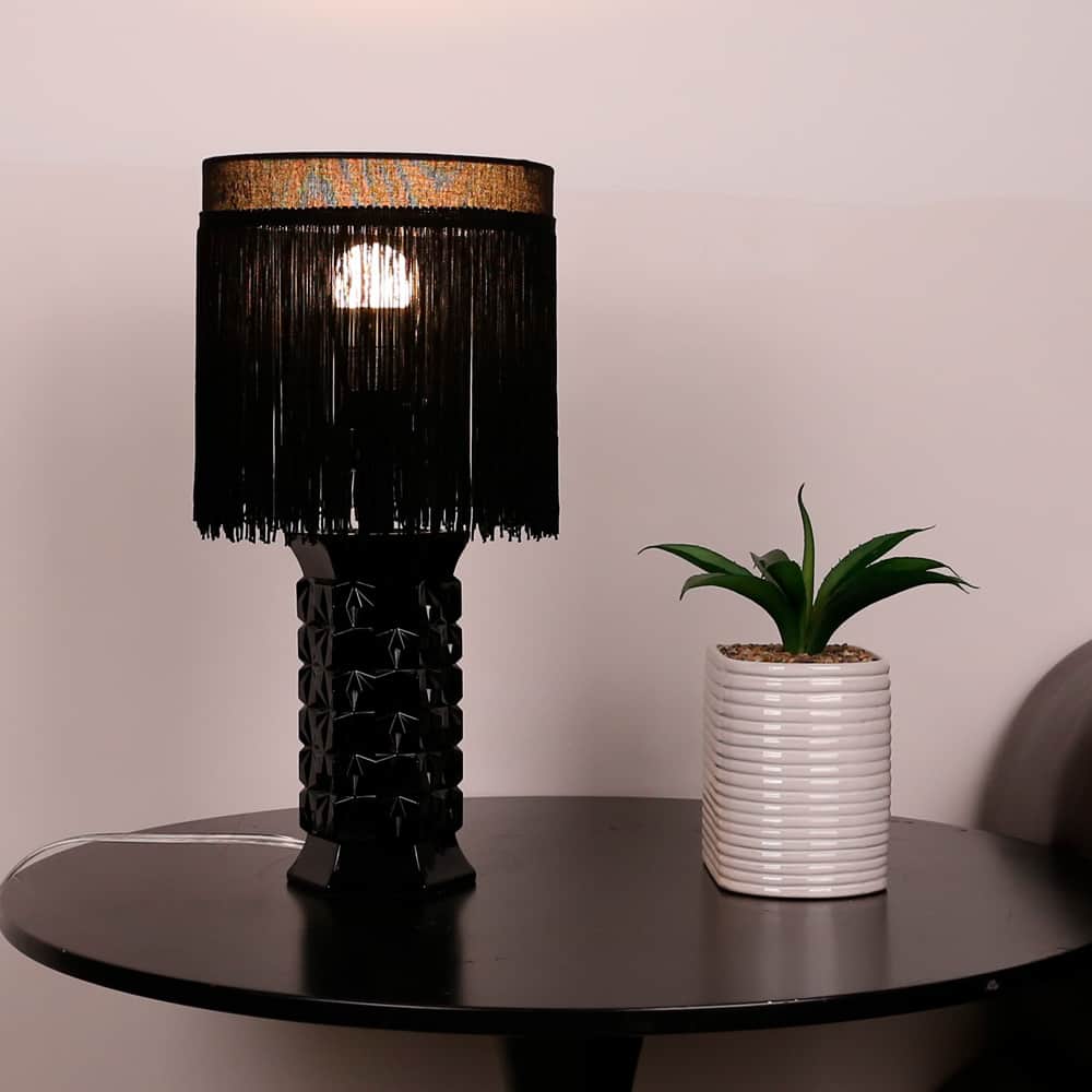 17" Black Glass Lamp with Fringe Shade by Ashland®