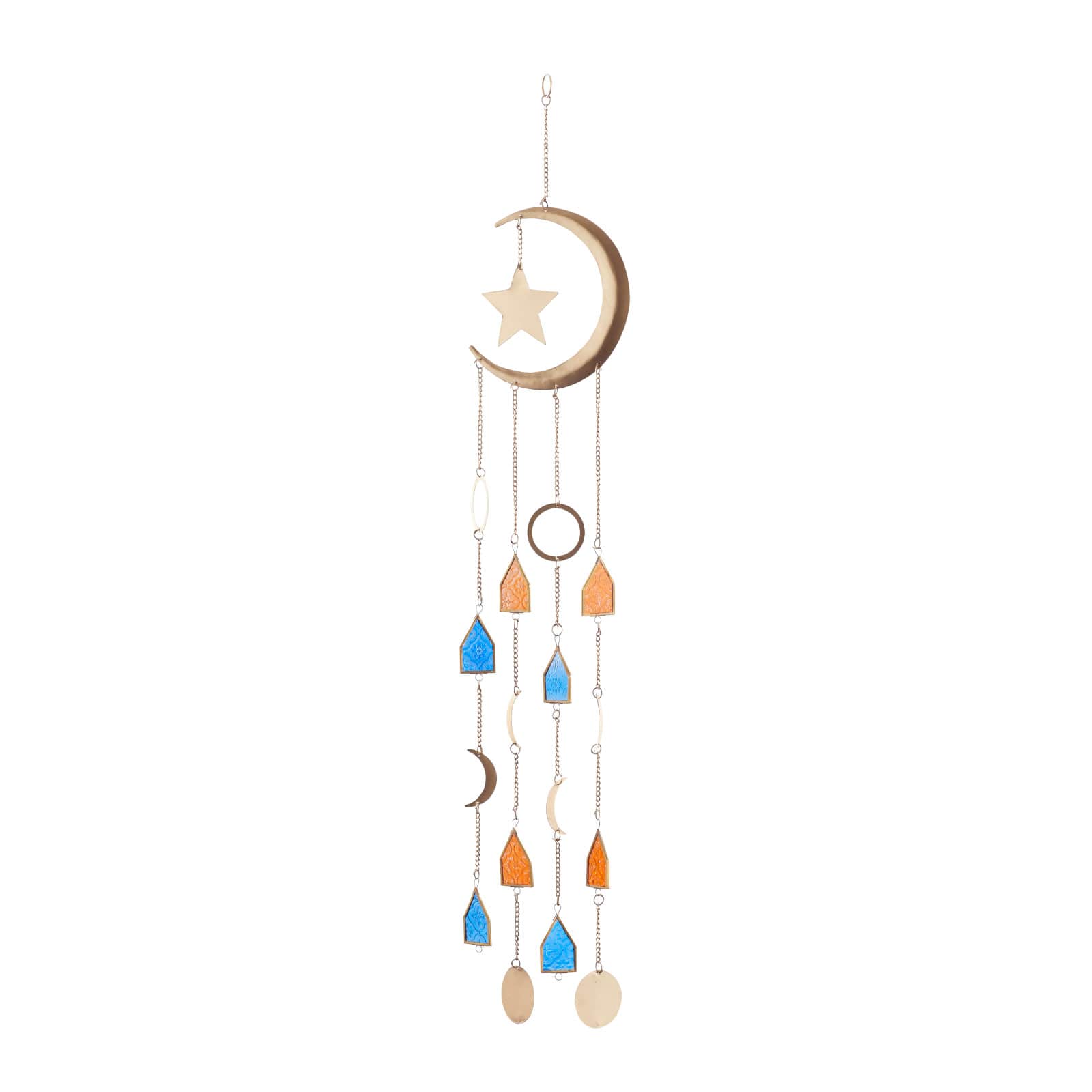 Gold Contemporary Moon and Sun Windchime, 8" x 2" x 42"