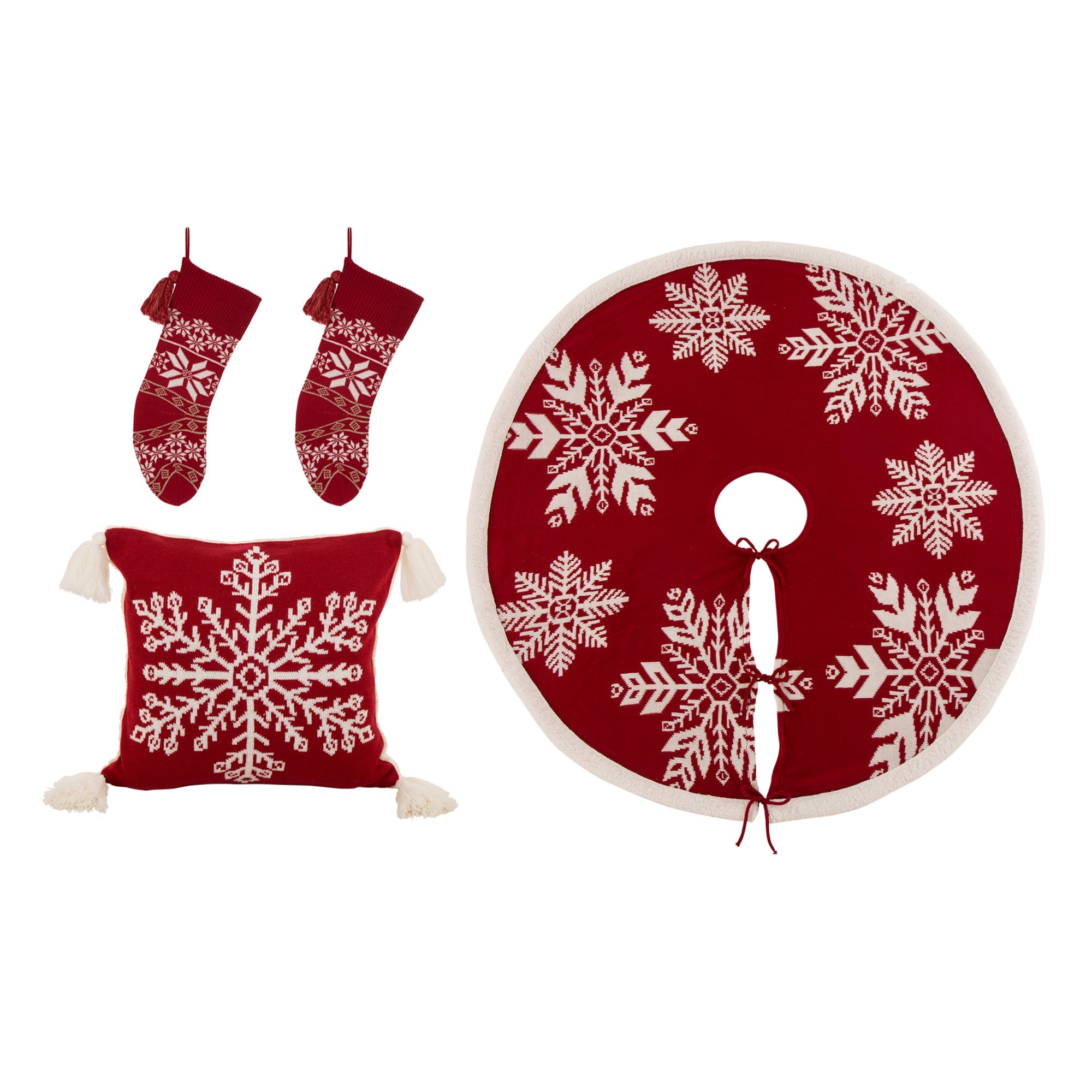 Glitzhome® Knitted Snowflake Stockings, Tree Skirt & Pillow Cover Set