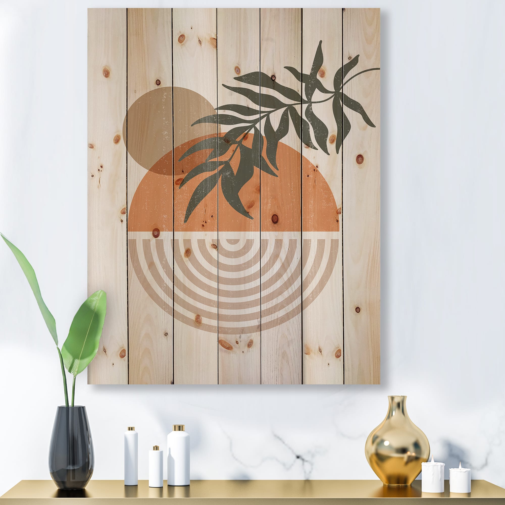 Designart - Abstract Geometrical Sun and Moon With Leaf I