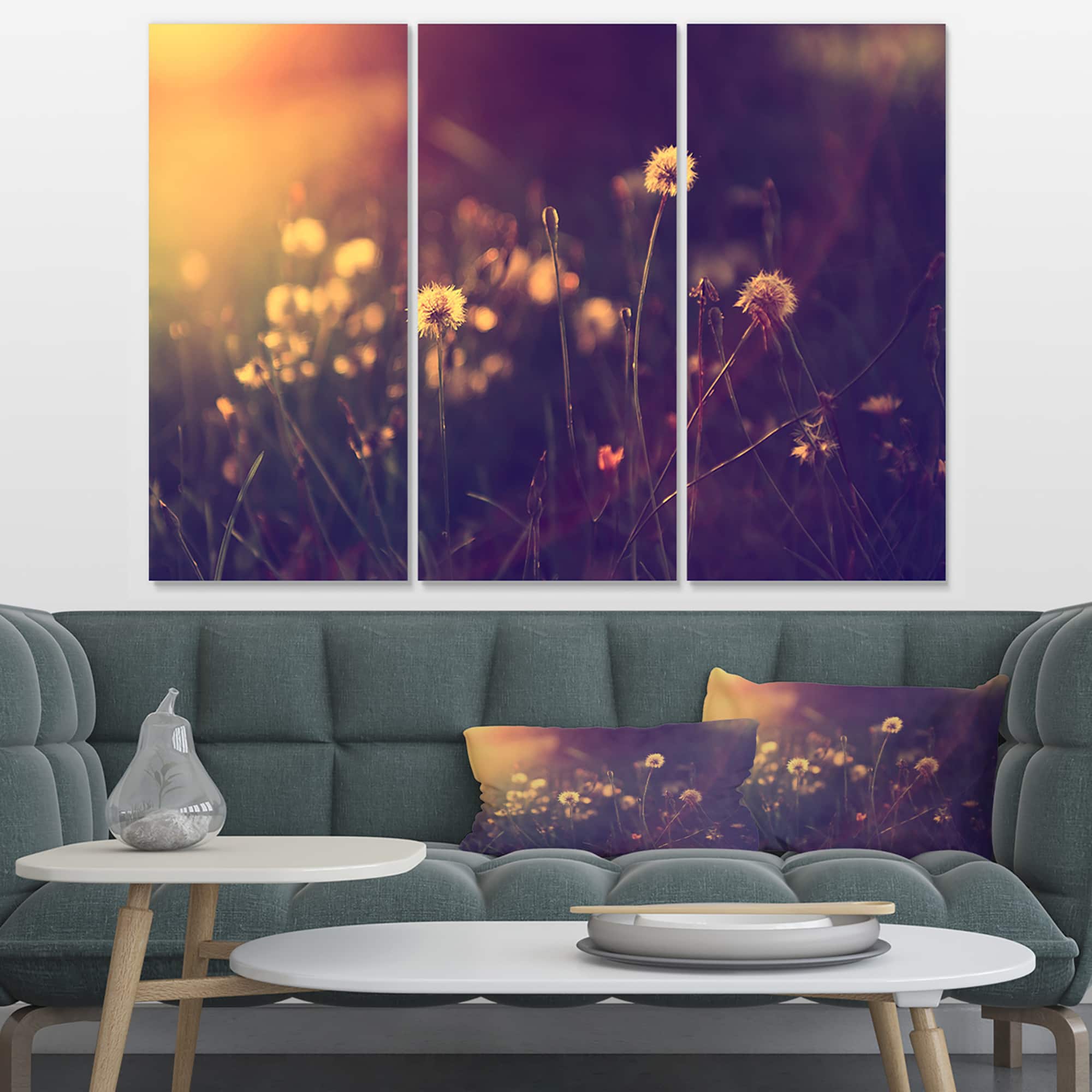 Designart - Vintage Dandelion Meadow Photo - Large Floral Canvas Art Print
