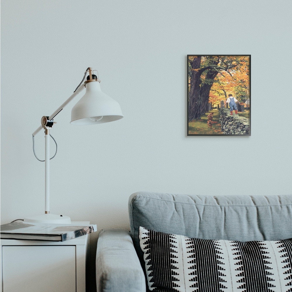 Stupell Industries Boy on Wall with Dog Framed Giclee Art