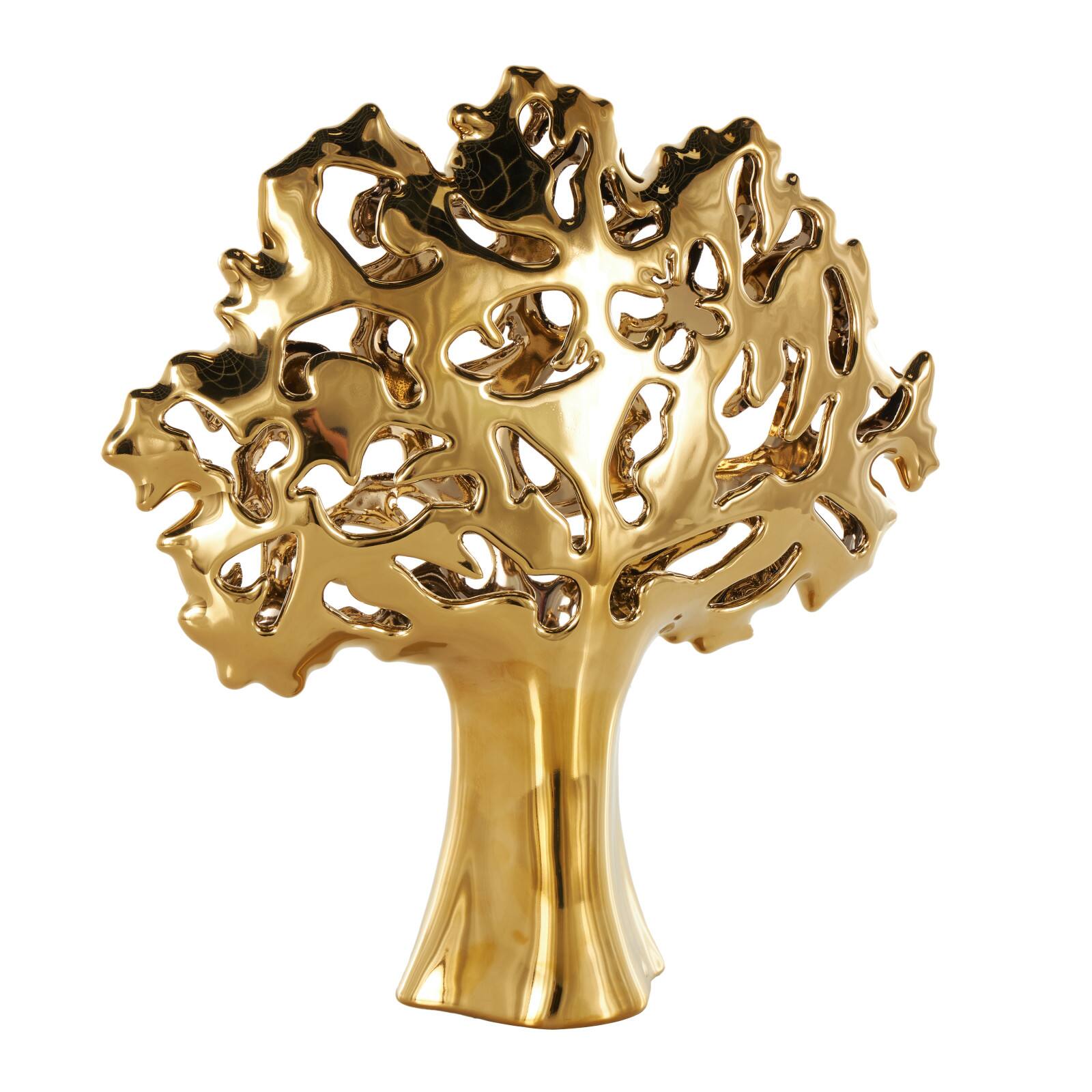 15.5" Glossy Metallic Abstract Ceramic Tree Sculpture