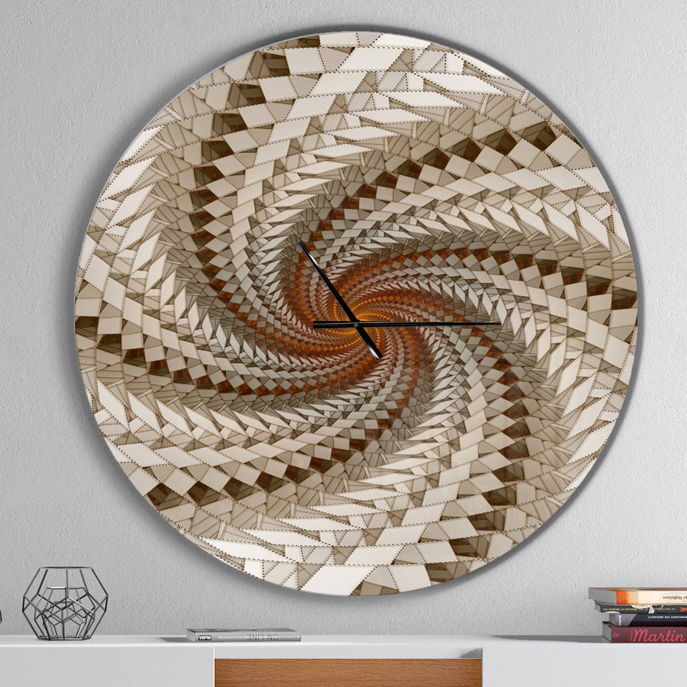 Designart White Fractal Spiral Pattern Modern Wall Clock