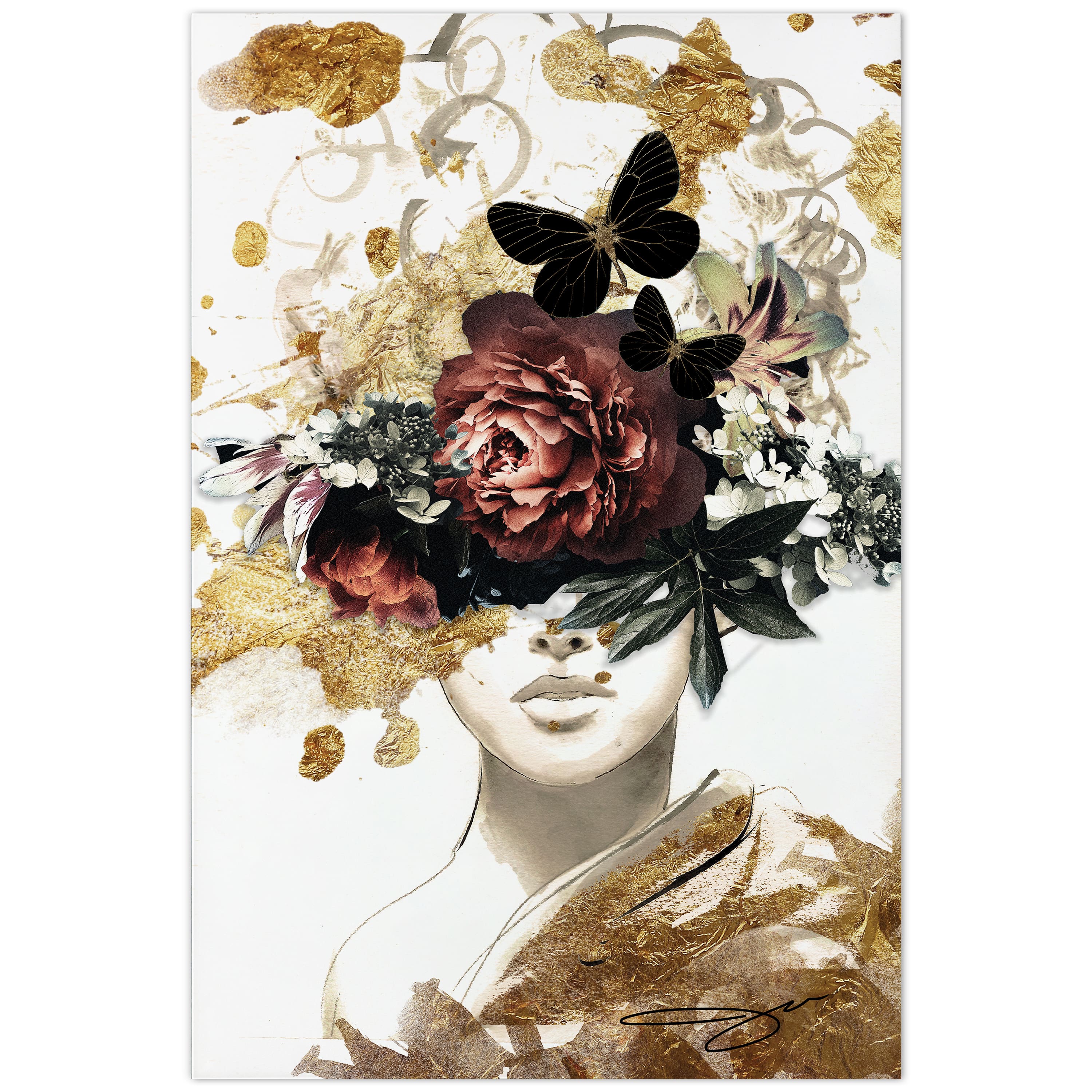 Empire Art Direct 32" x 48" Gold Covered Frameless Free Floating Printed Tempered Glass Wall Art