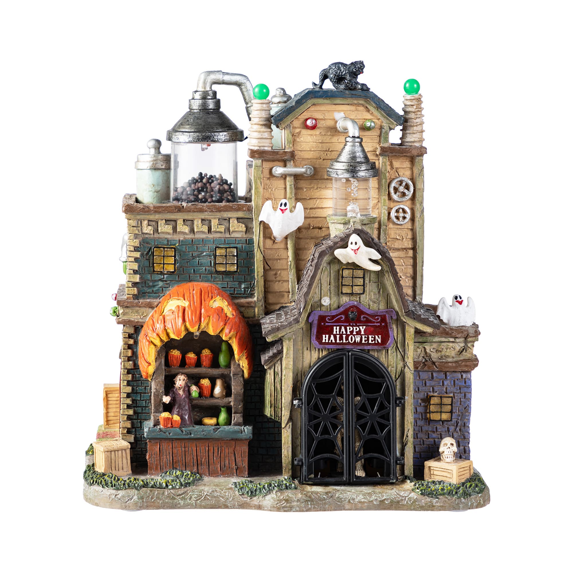 Glitzhome® 11"H Lighted Resin Halloween Haunted House Village