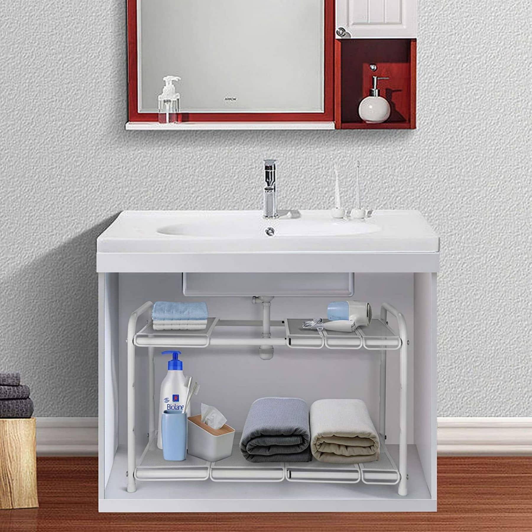 NEX™ White 2 Tier Expandable Cabinet Shelf Organizer Rack