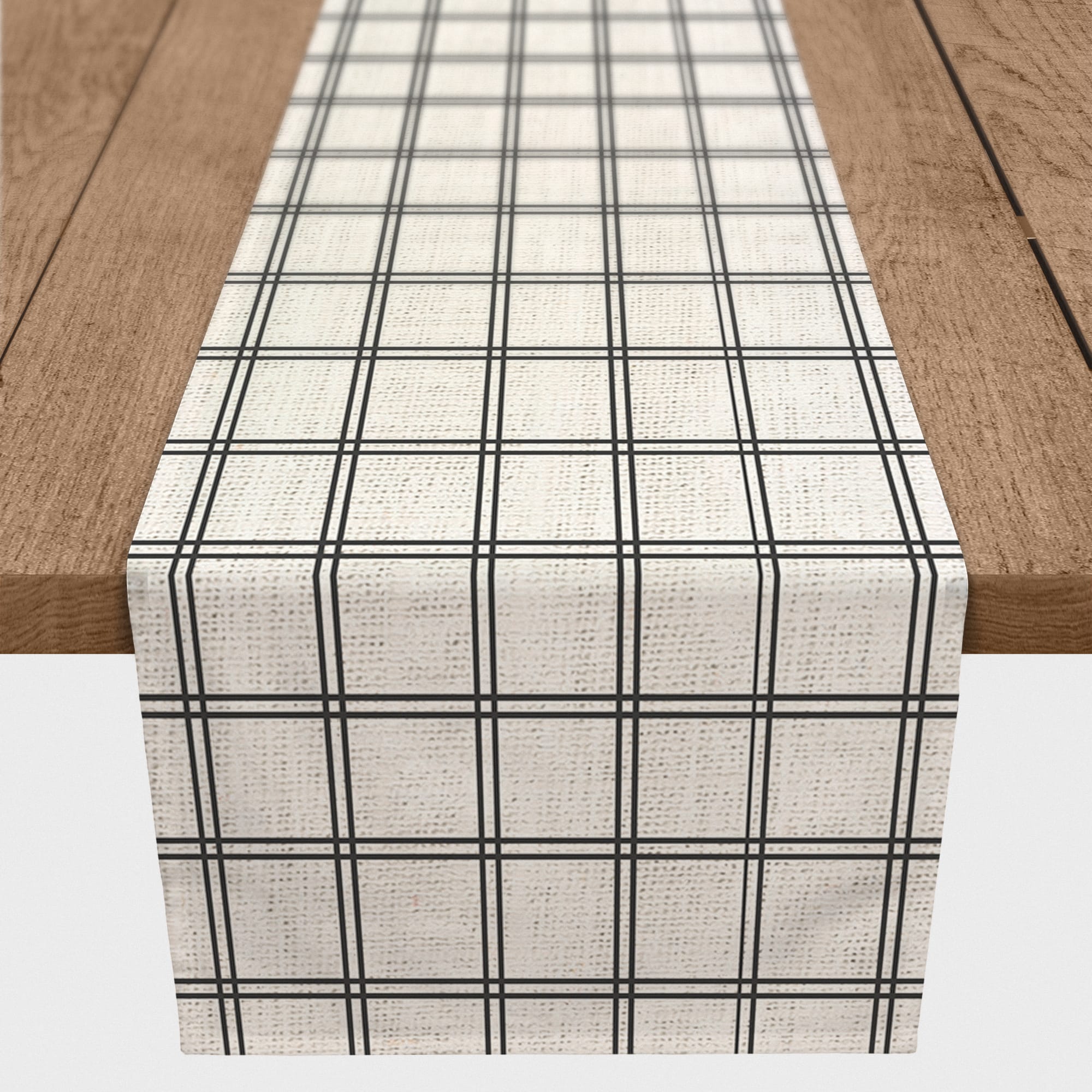 90" Black Line Plaid Poly Twill Table Runner