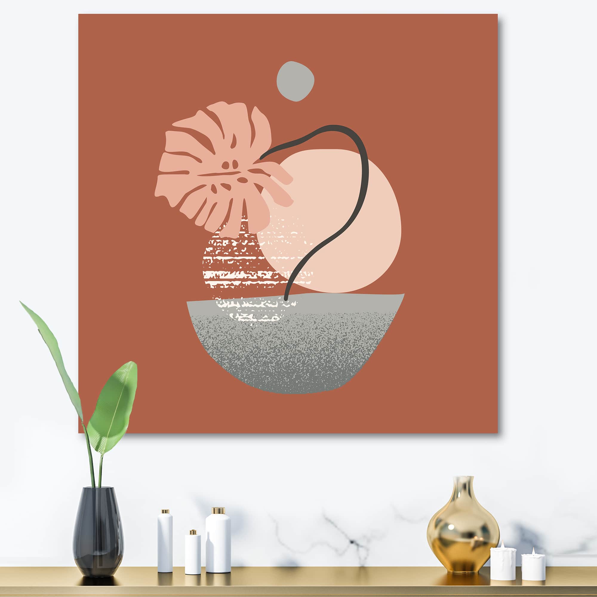 Designart - Tropical Palm Leaf & Abstract Geometry Shapes IV - Modern Canvas Wall Art Print