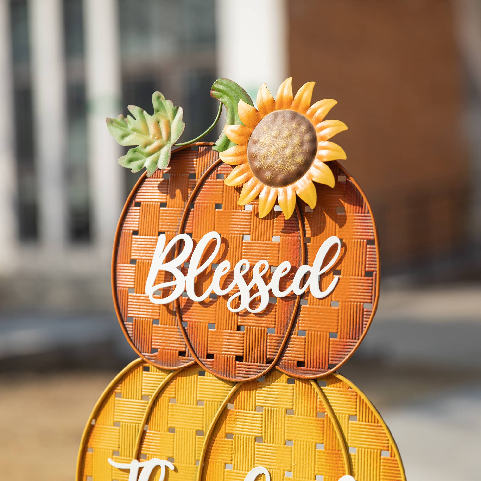 Glitzhome® 35.5" Thanksgiving Metal Stacked Pumpkins Yard Stake