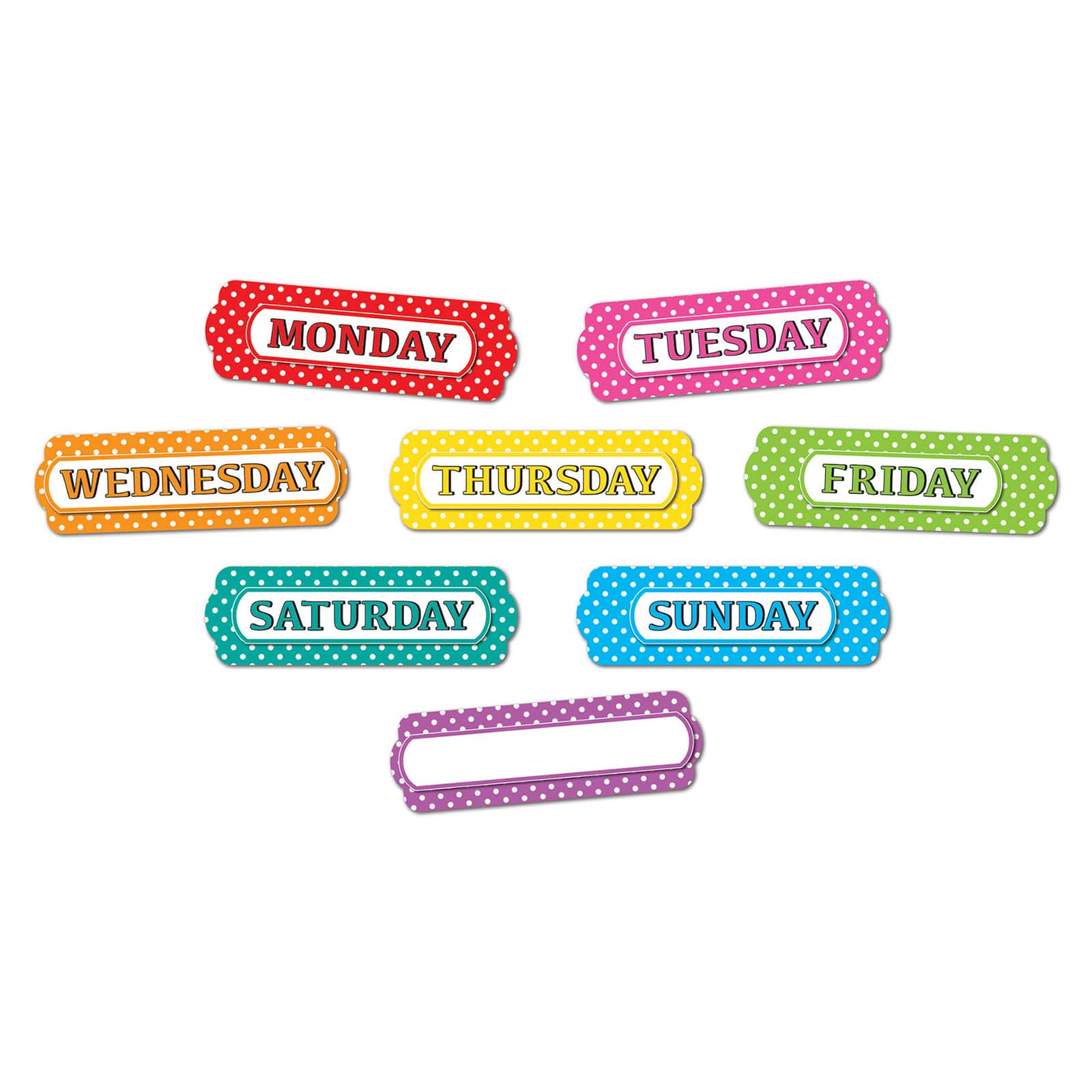 Ashley Productions Days of the Week White Polka Dots Magnetic Die-Cut Timesavers & Labels, 3 Packs of 8