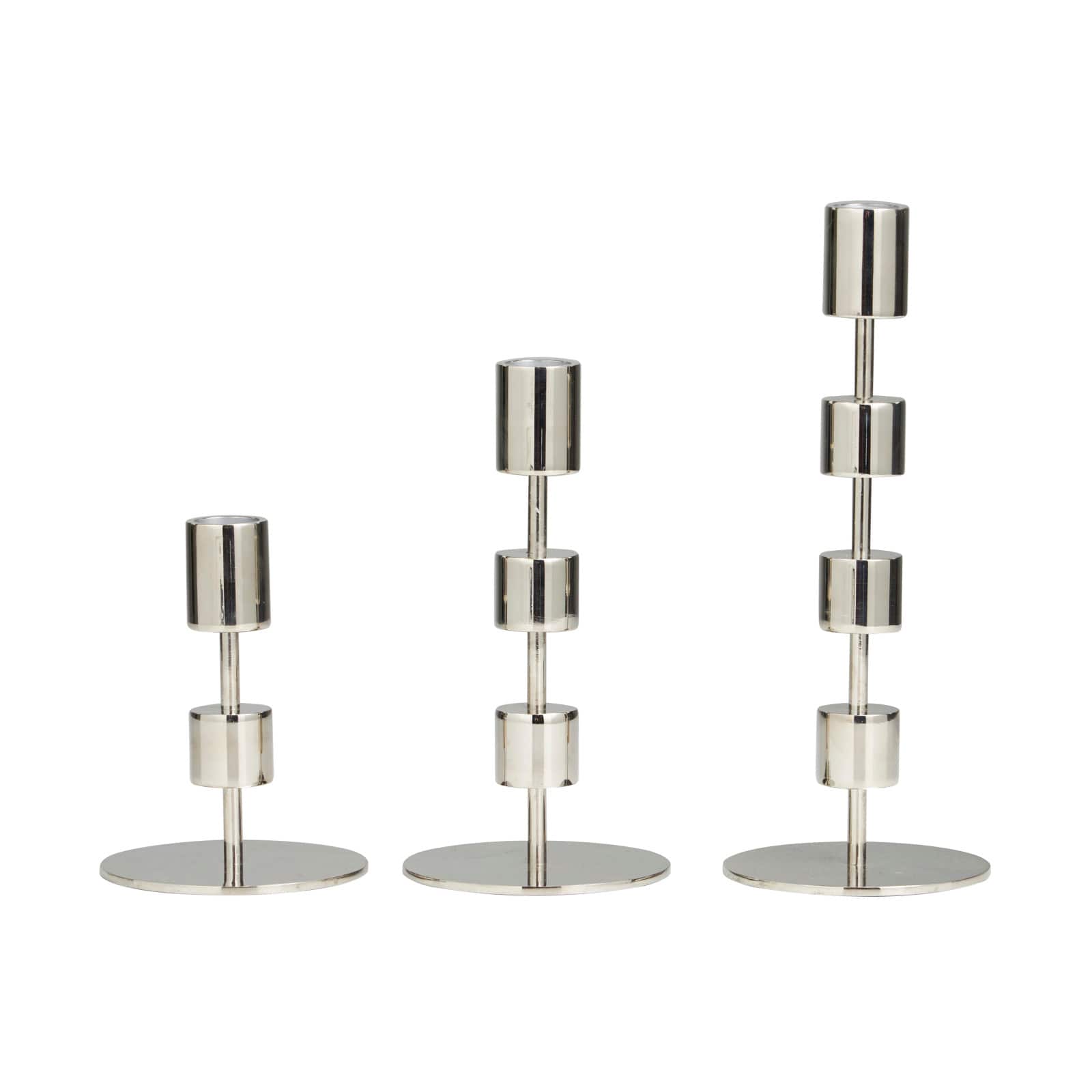 Silver Aluminum Floating Block Abstract Candle Holder with Rounded Base Set