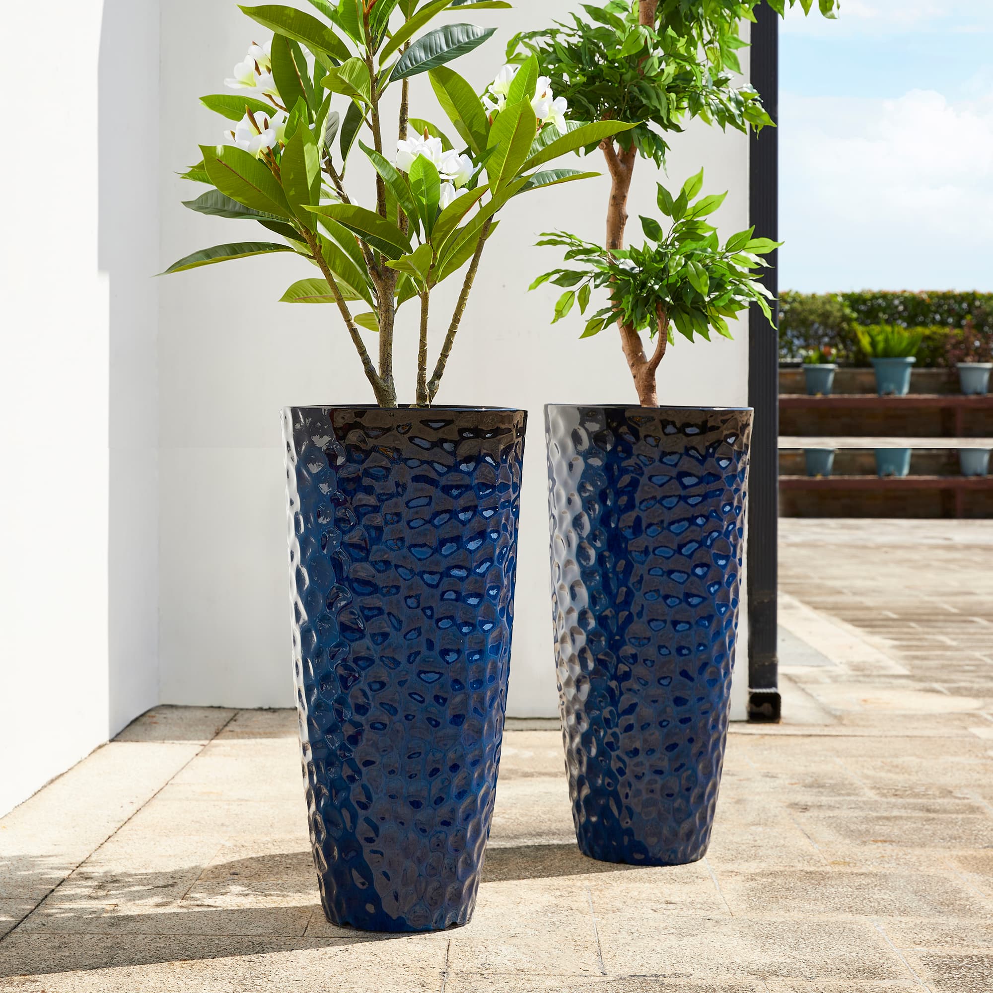 Glitzhome® 31" Eco-Friendly Honeycomb Textured Tall Plastic Planters, 2ct.