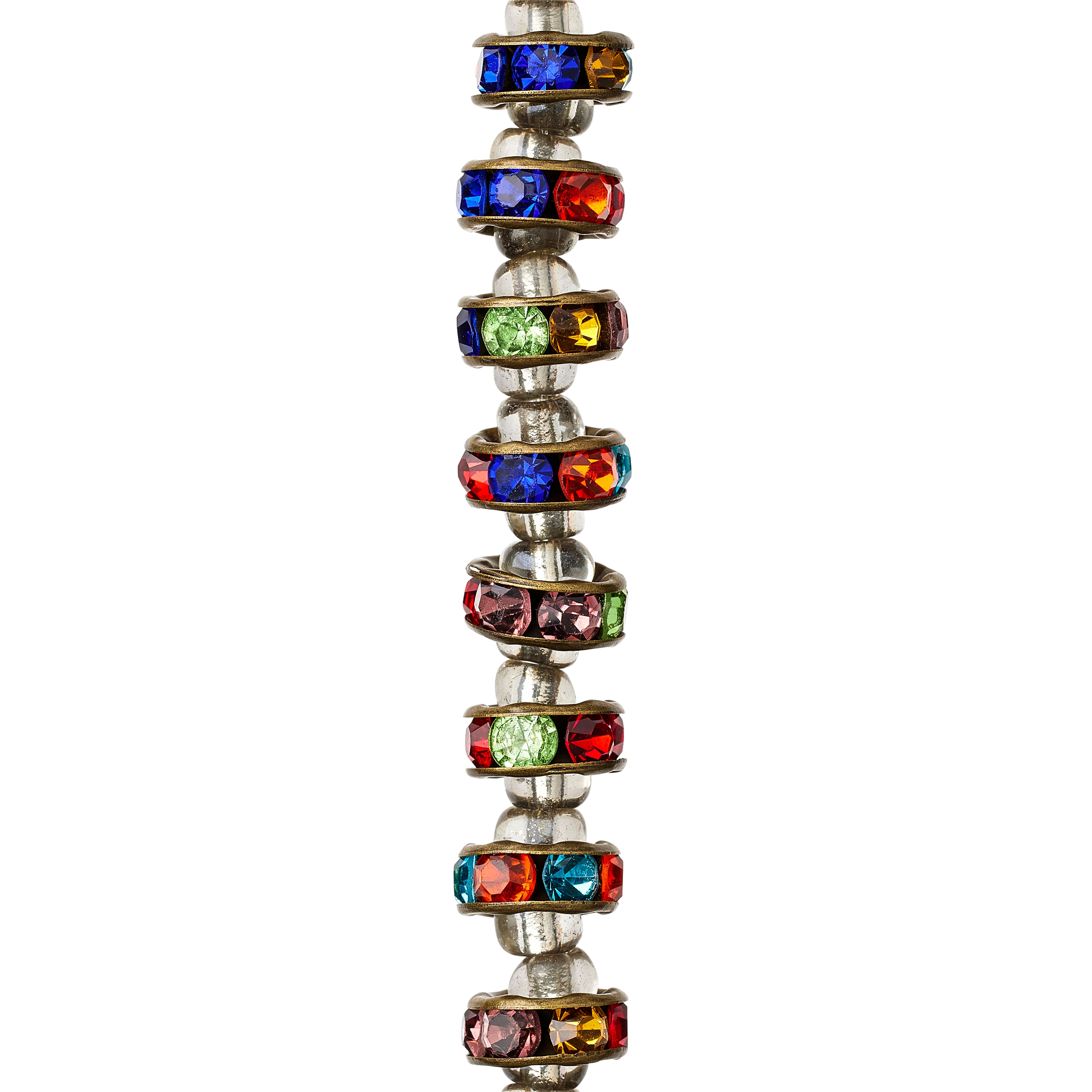 12 Pack: Multicolor Rhinestone-Studded Metal Rondelle Beads, 8mm by Bead Landing™