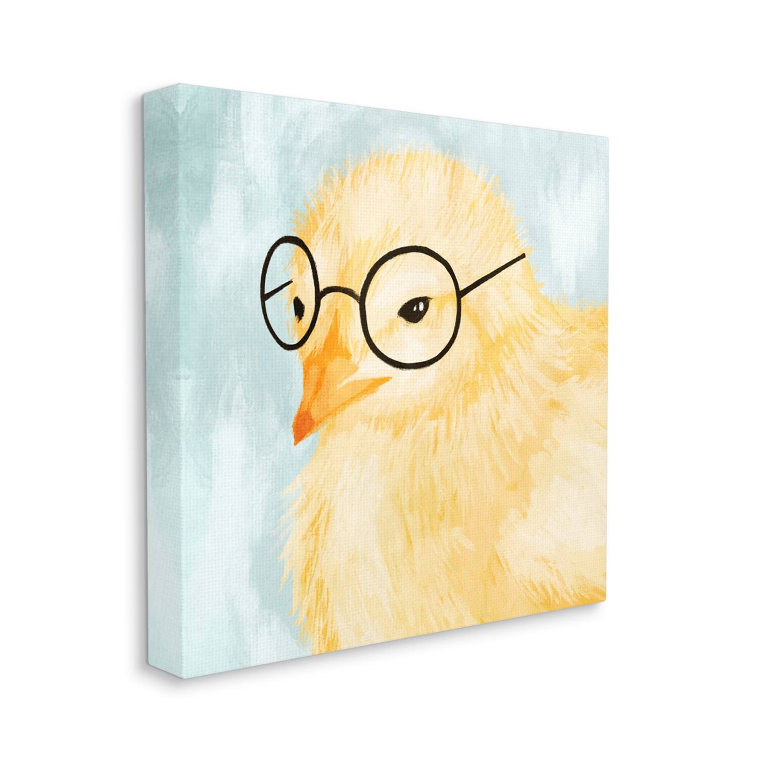 Stupell Industries Easter Chick Yellow Bird Black Glasses Animal Portrait Canvas Wall Art