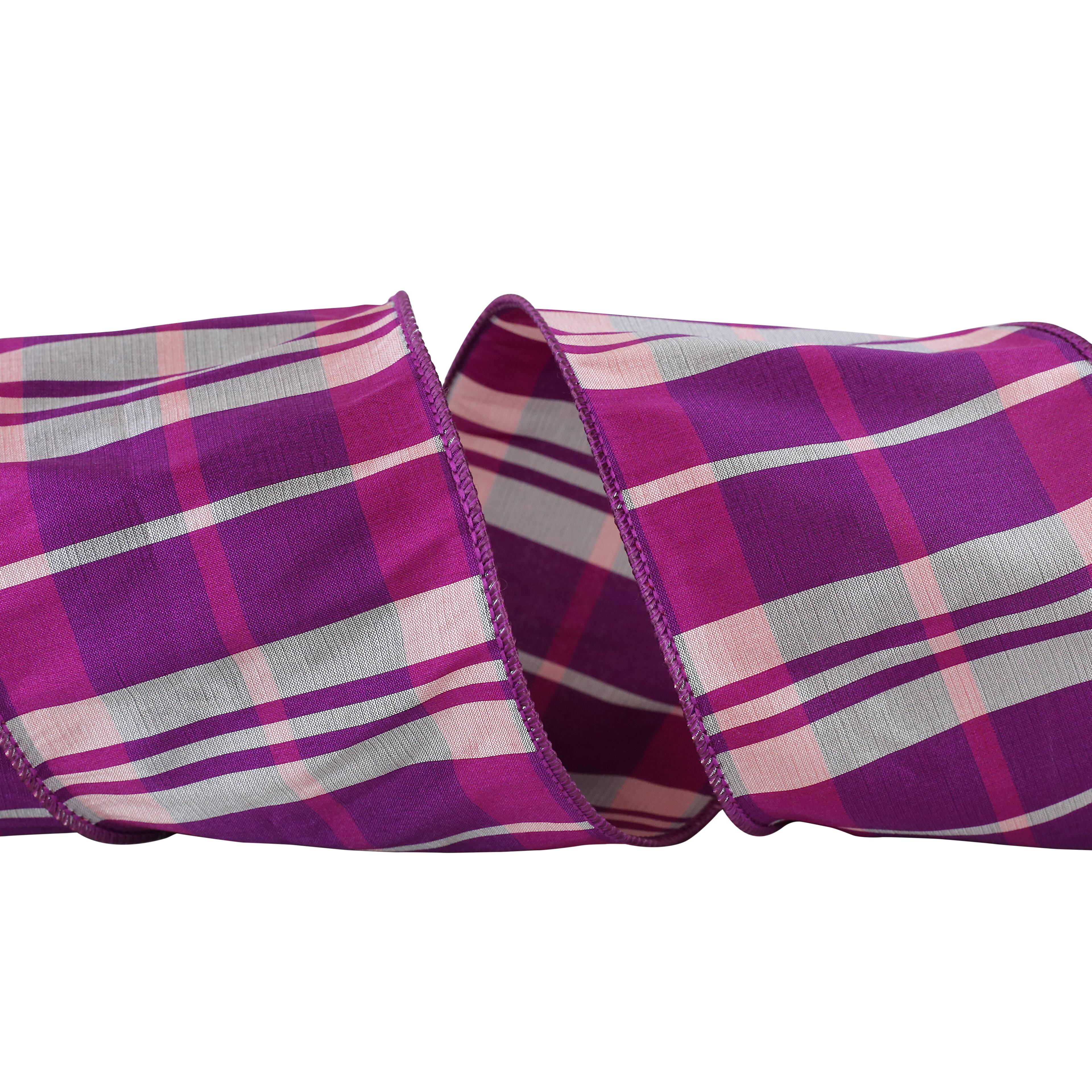 JAM Paper 4" x 10yd. Purple Dupioni Plaid Wired Ribbon