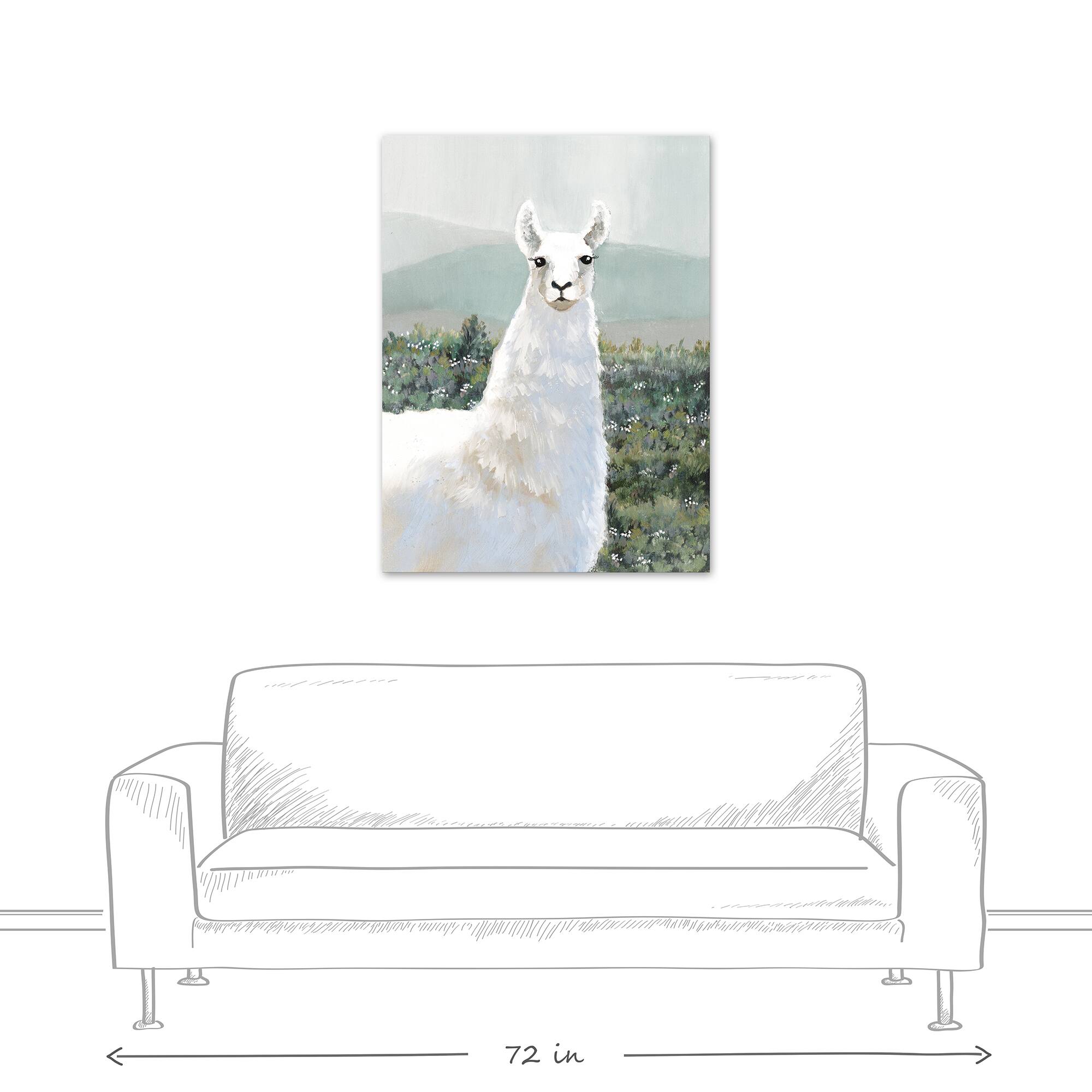 White Llama in Pasture 30" x 40" Canvas Wall Art
