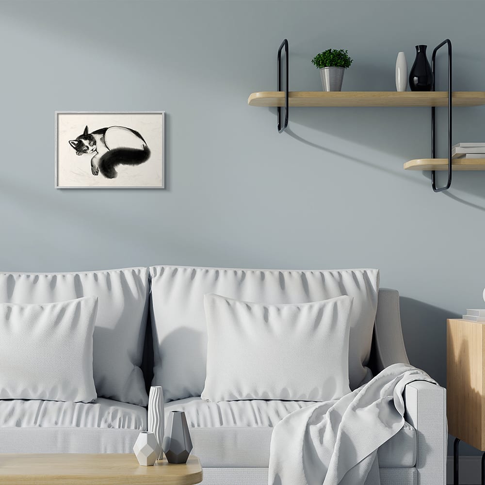 Stupell Industries Relaxed Pet Cat Bushy Black Tail in Gray Frame Wall Art