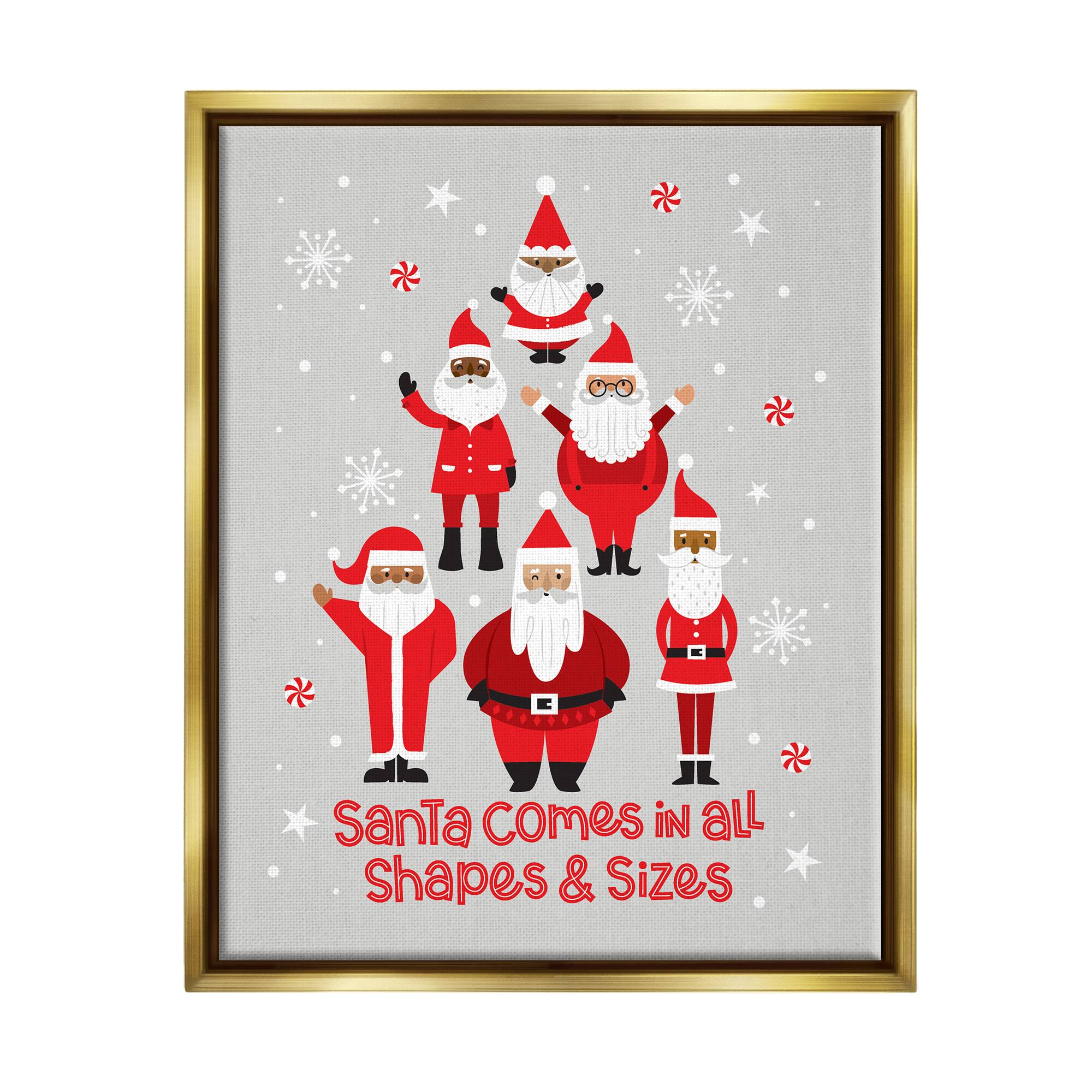 Stupell Industries Santa All Shapes & Sizes Christmas Phrase Framed Floater Canvas Wall Art