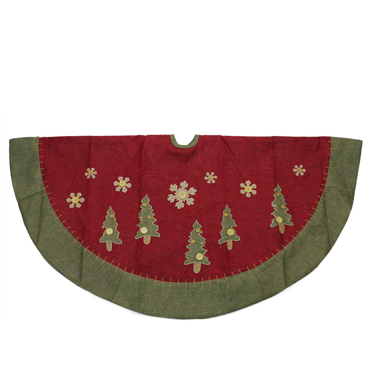 48" Red & Green Tree Skirt with Blanket Stitching Trim