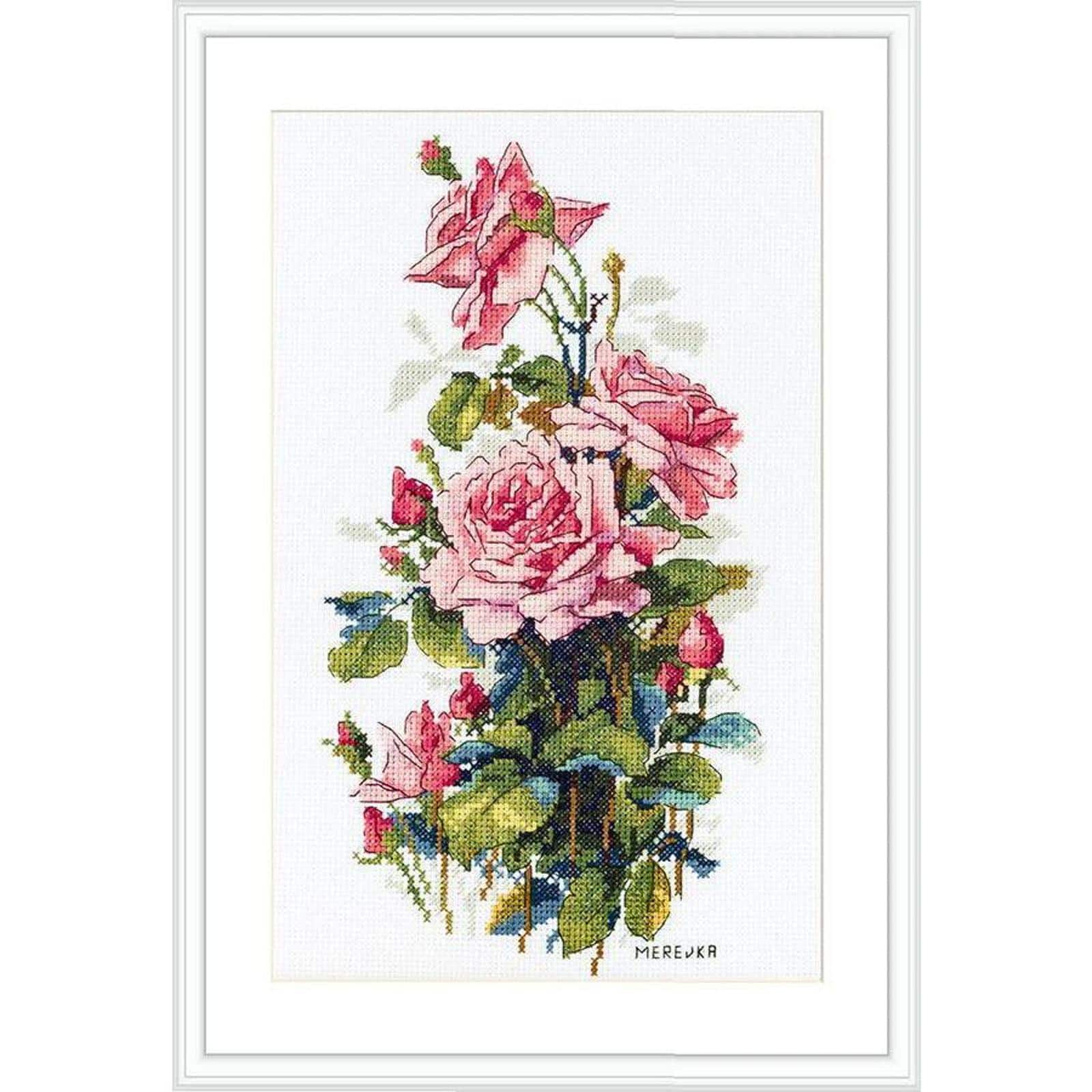 Merejka® Pink Roses Counted Cross Stitch Kit