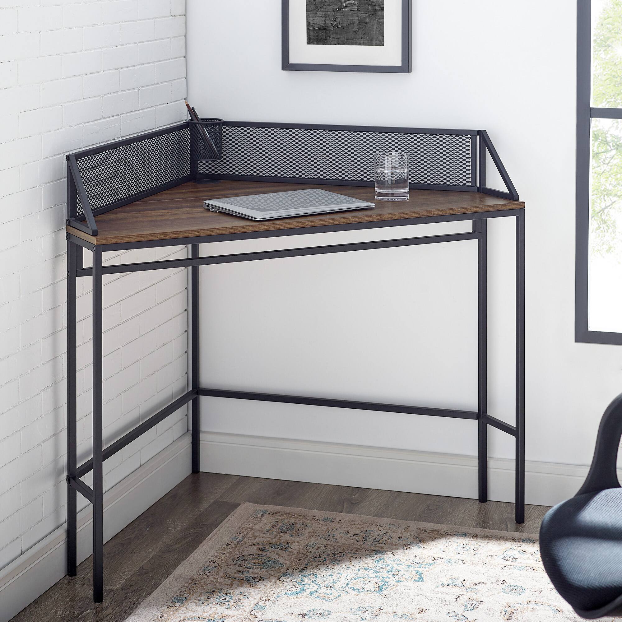 Walker Edison 42" Dark Walnut Industrial Corner Desk