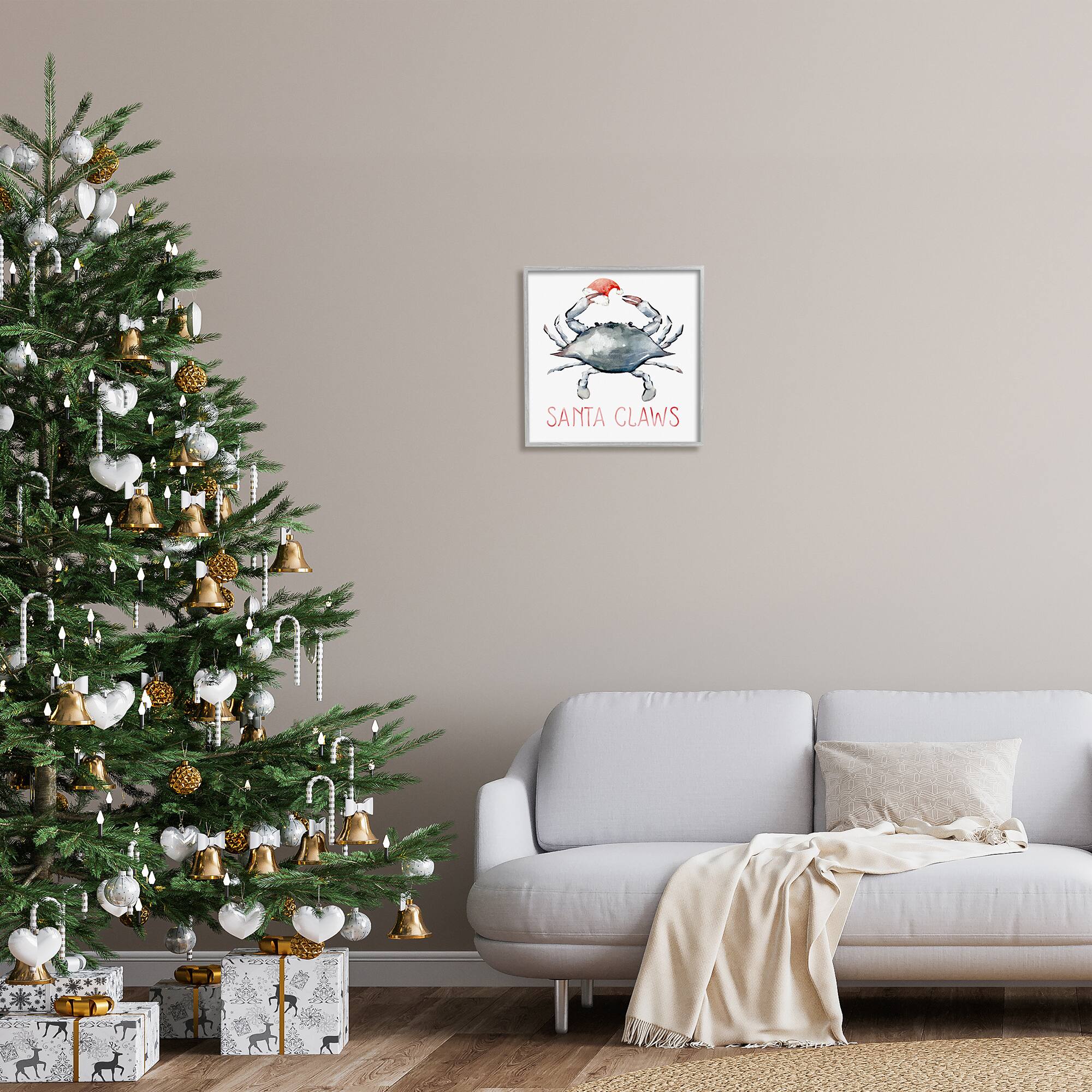 Stupell Industries Santa Claws Holiday Crab Framed Giclee Art