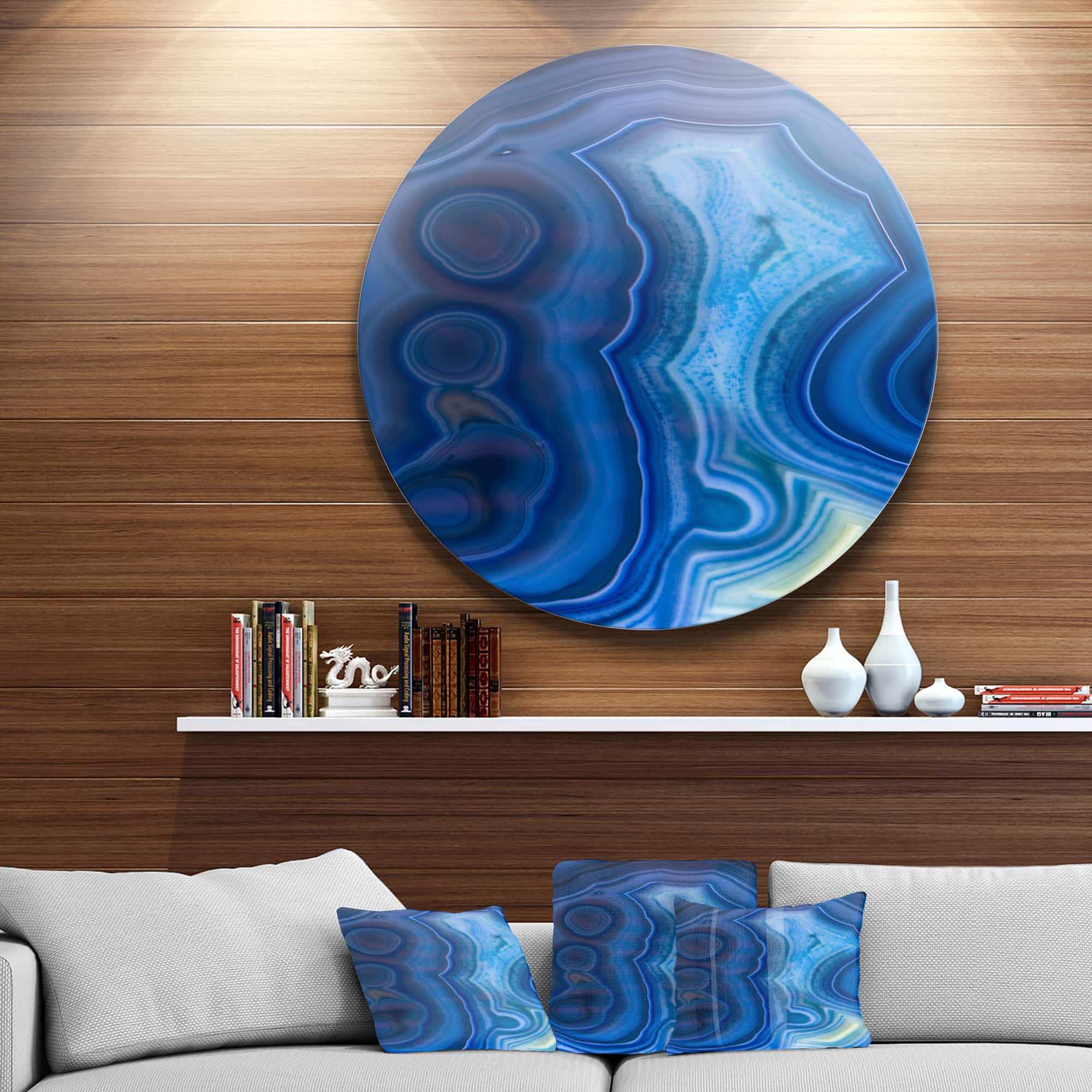 Designart - Blue Agate Stone Design' Disc Abstract Metal Circle Wall Art Print