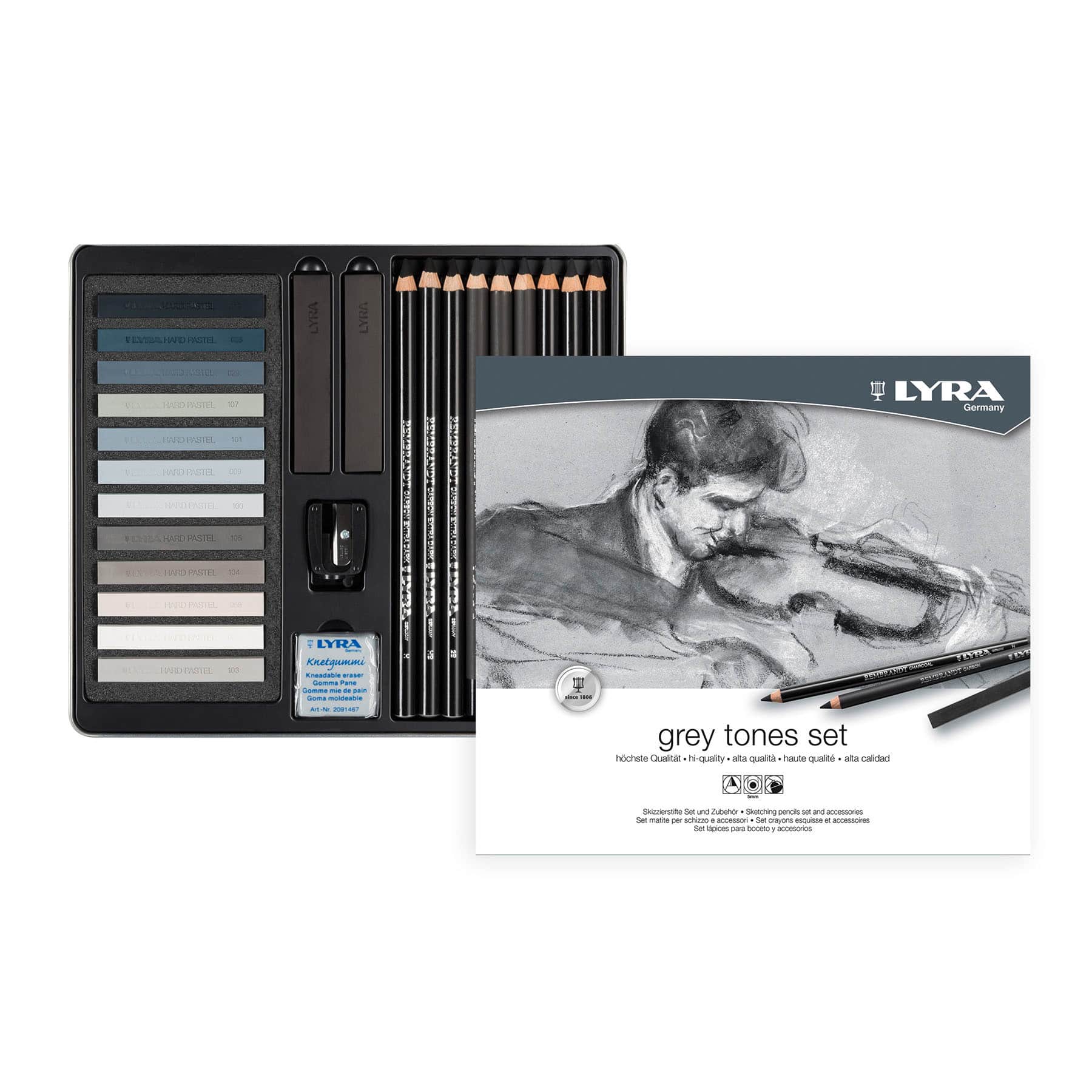 Lyra Gray Tones Artist Pencils & Pastels Sketching Tin Set